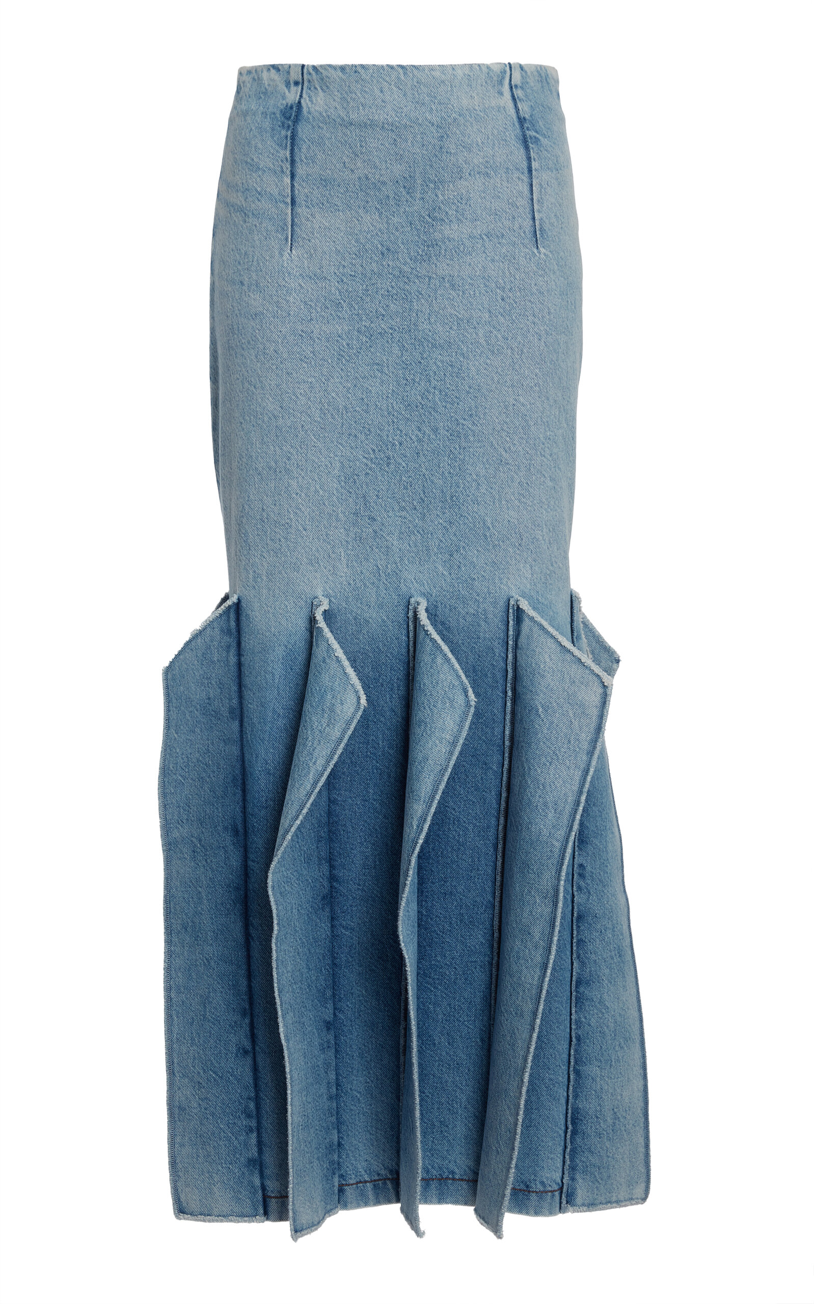A.W.A.K.E. PANELLED DENIM MAXI SKIRT