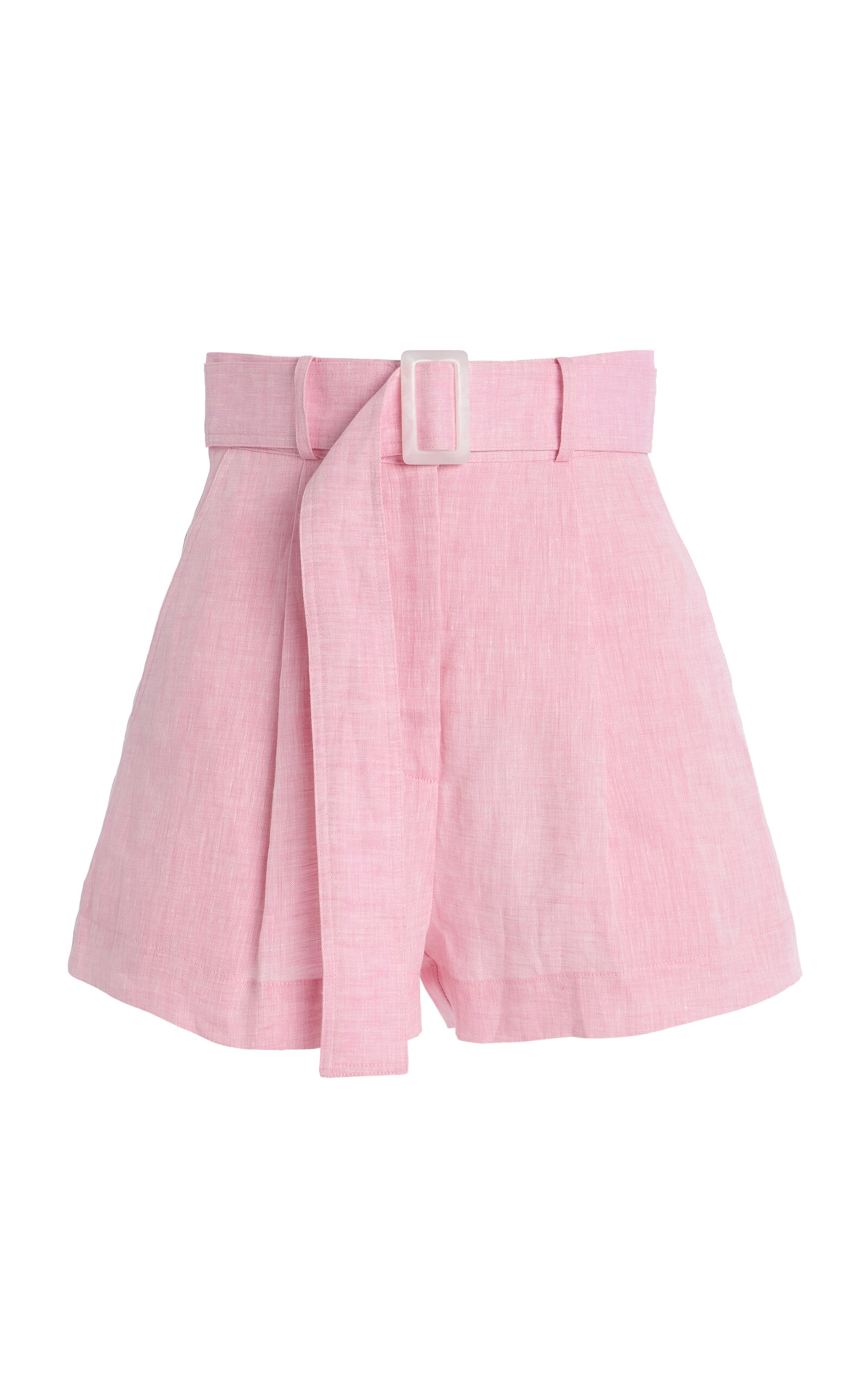 High-Rise Pleated Linen Shorts