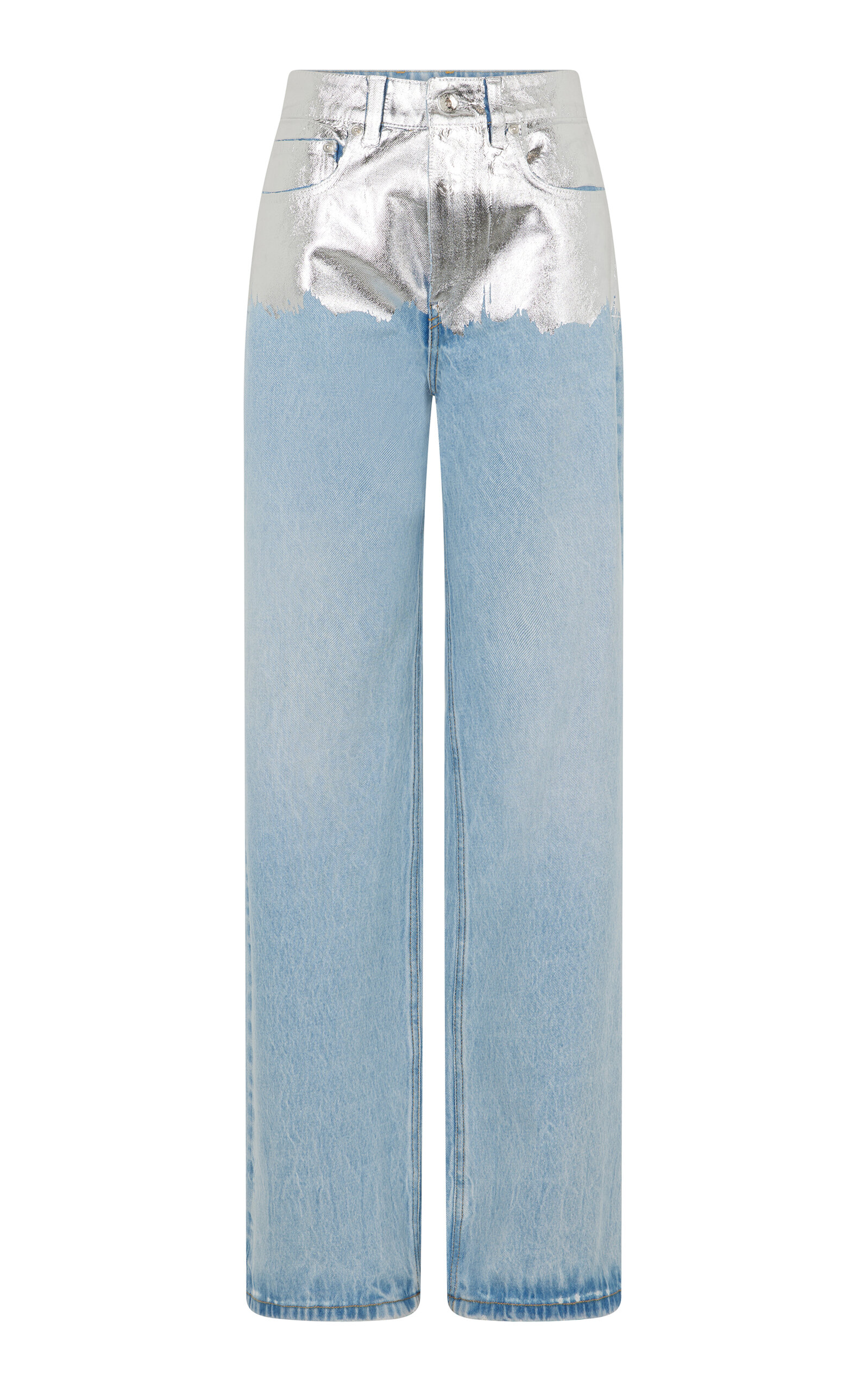Metallic-Detailed High-Rise Straight-Leg Jeans