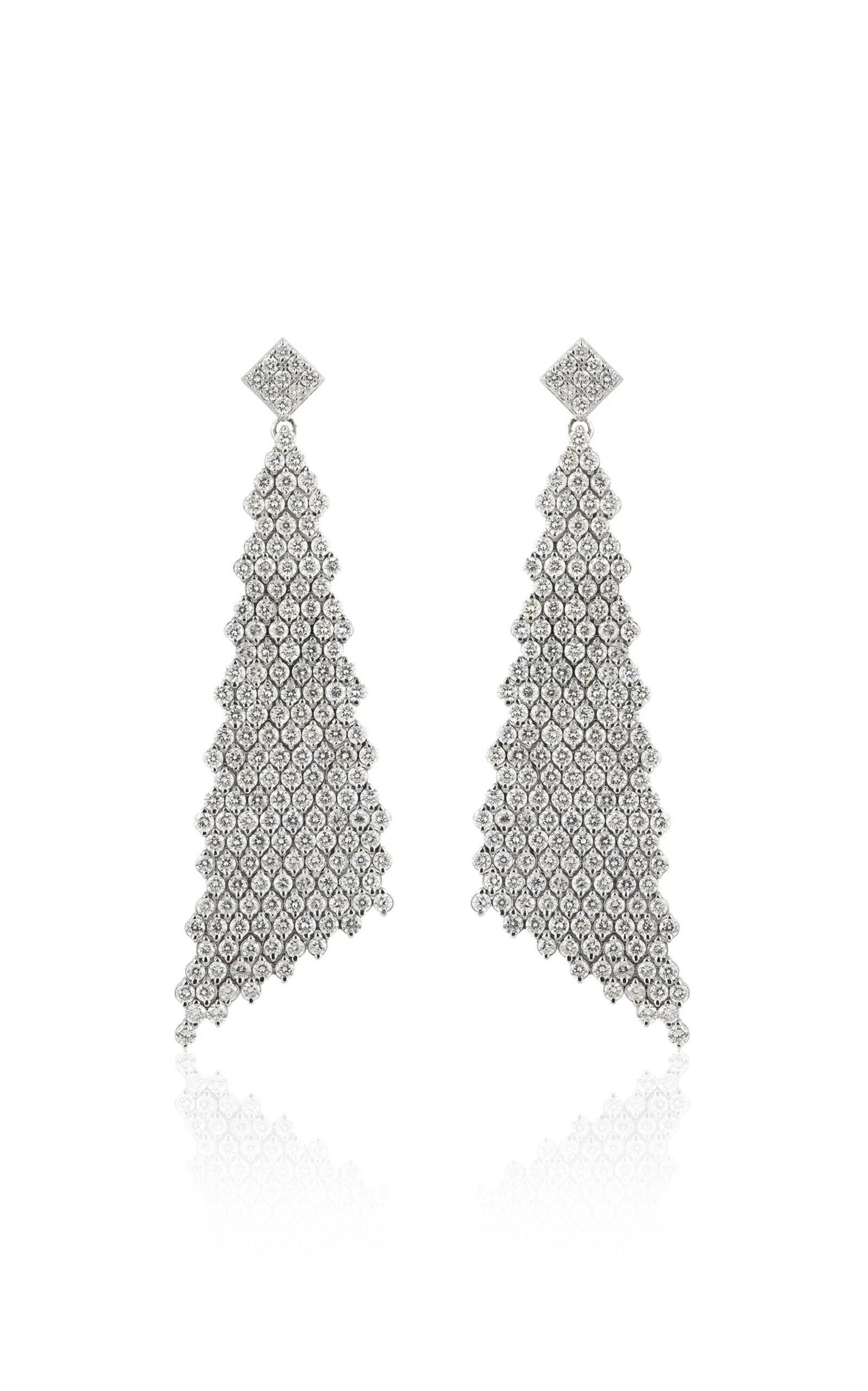 Khepri 18k White Gold Chainmail Mesh Diamond Earrings