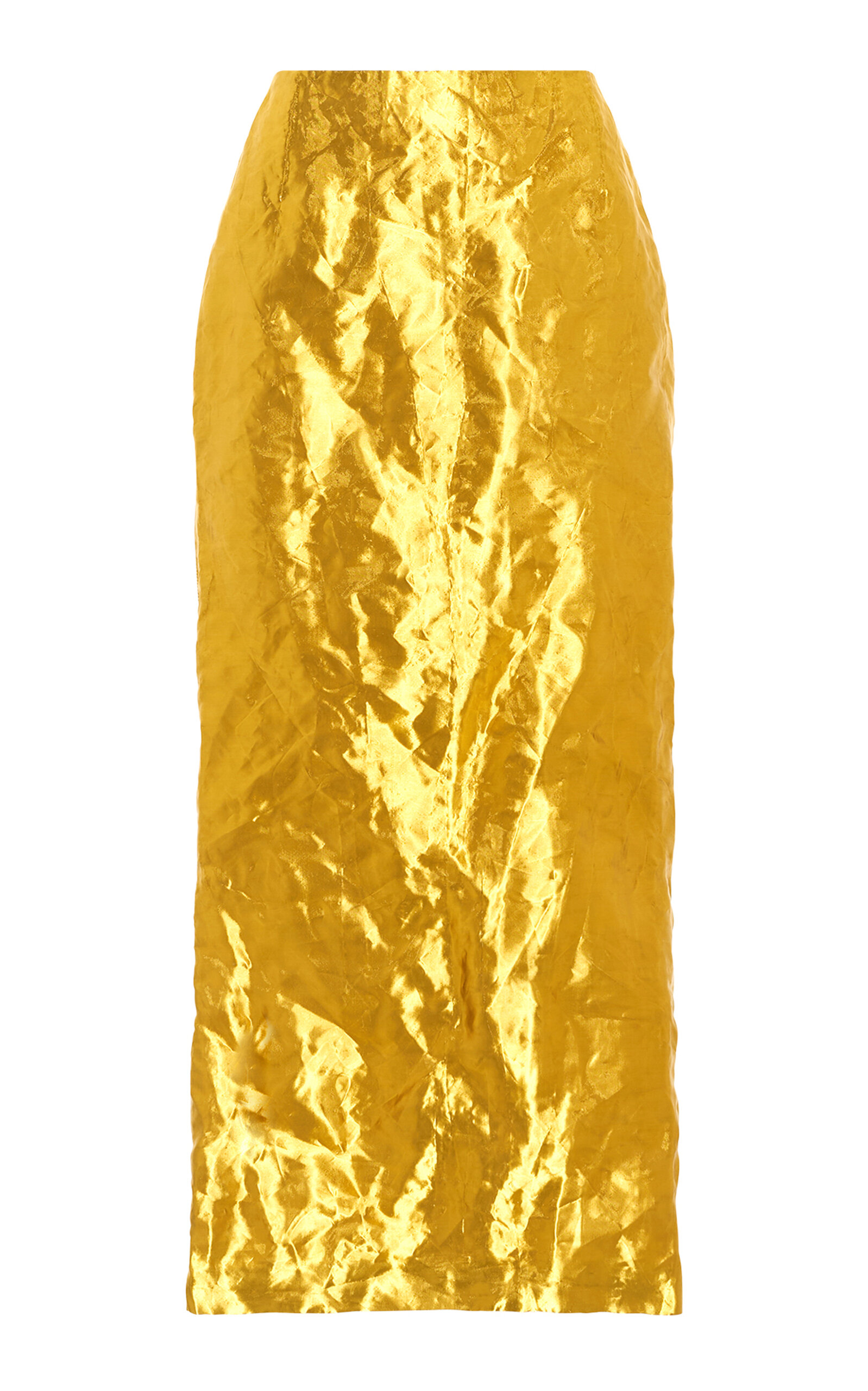 Shop Gabriela Hearst Manuela Foiled Silk Midi Skirt In Gold