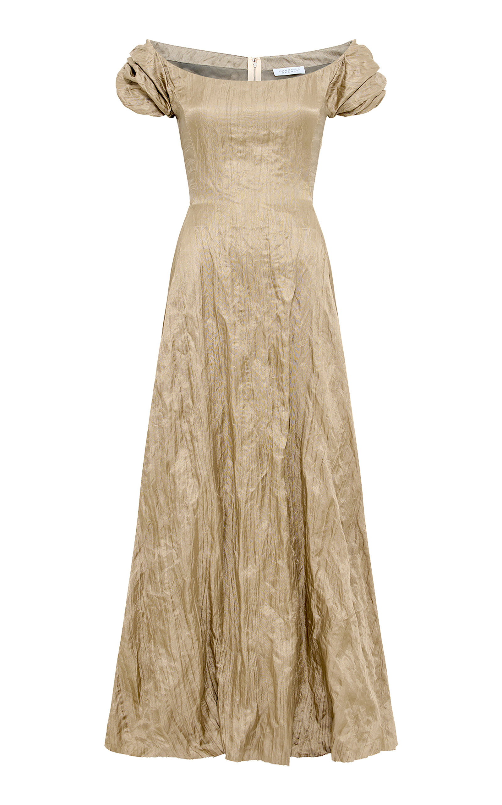 Gabriela Hearst Juniper Metallic Silk Off-The-Shoulder Midi Dress - Bronze