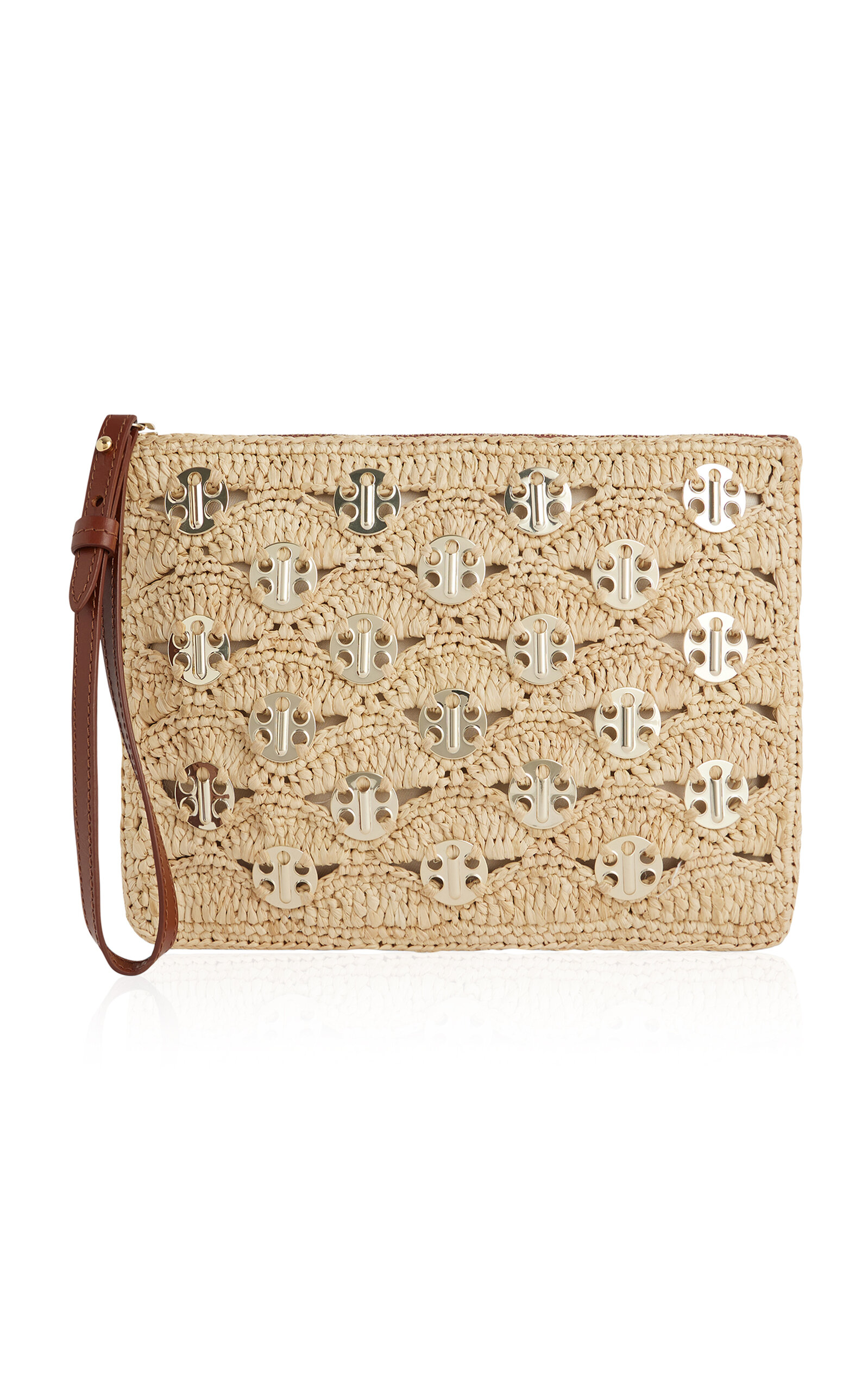 Rabanne Embellished Woven Raffia Pouch