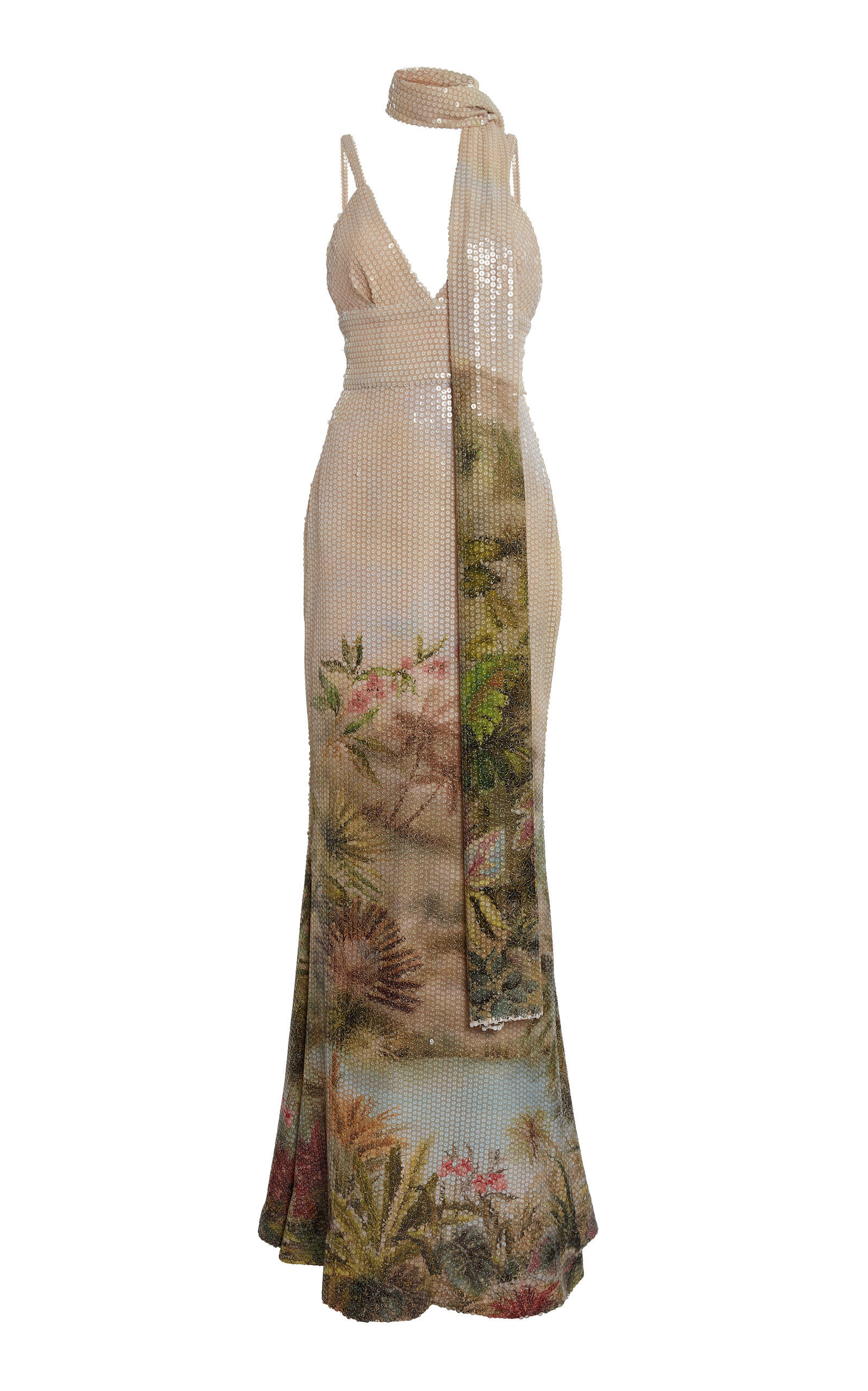 Elie Saab Sequined Poplin Maxi Dress In Multi
