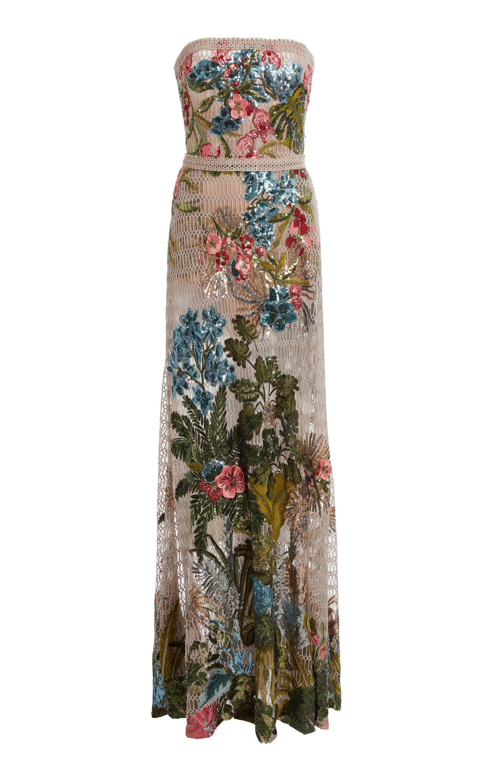 Elie Saab Floral Embroidered Tulled Maxi Dress - Multi