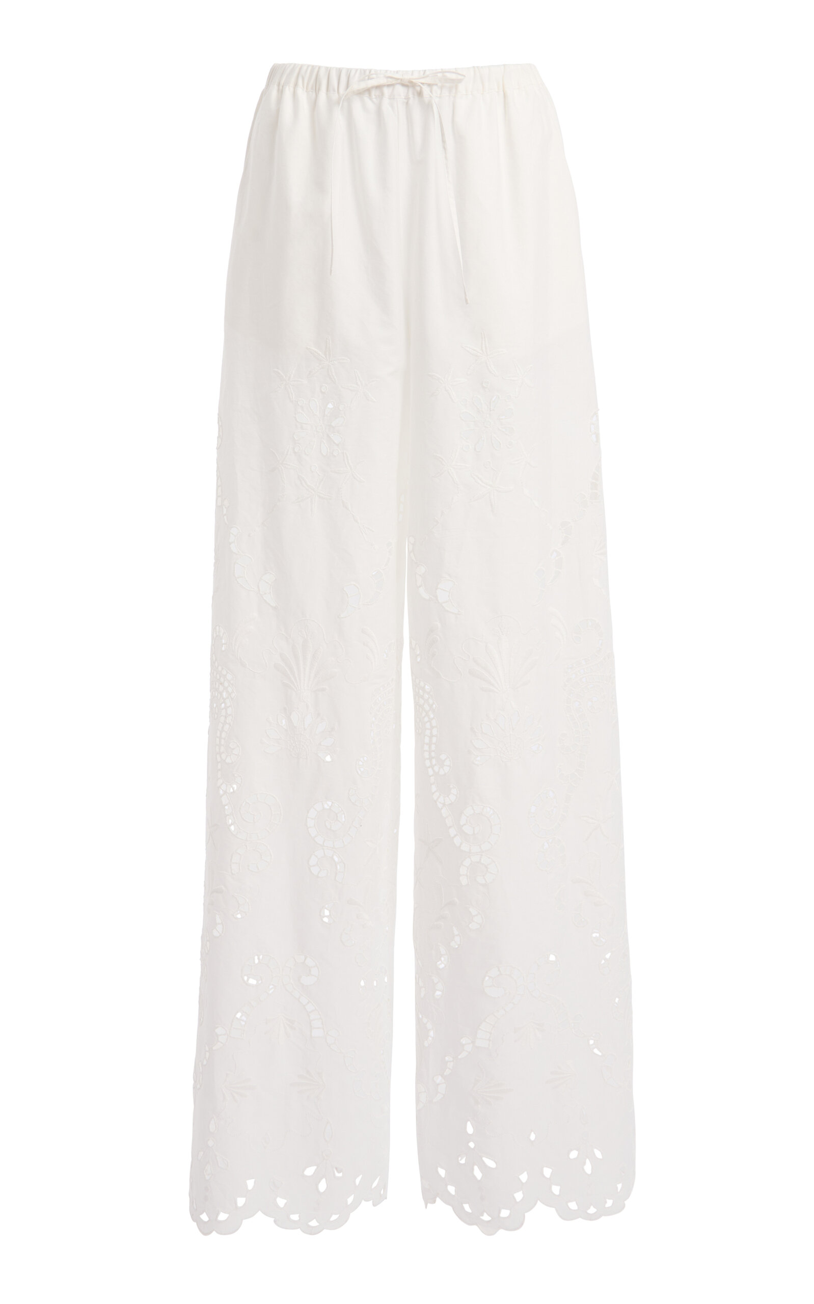 Straight Leg Eyeletcotton Trousers