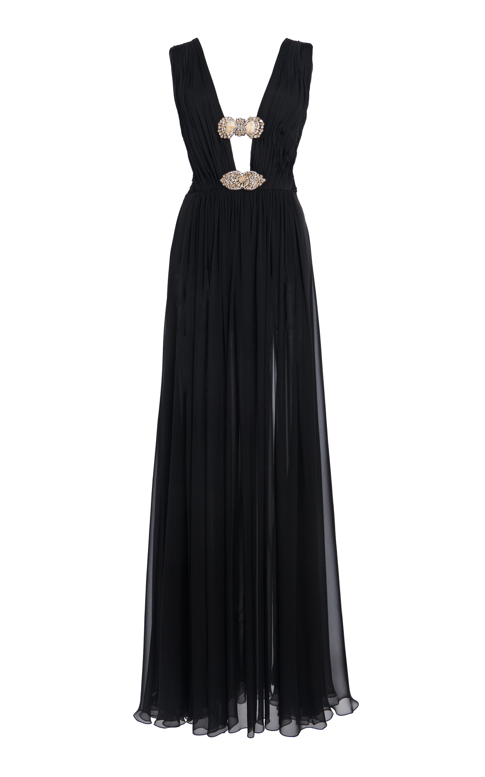 Zuhair Murad Deep-v Embellished Silk Gown In Black