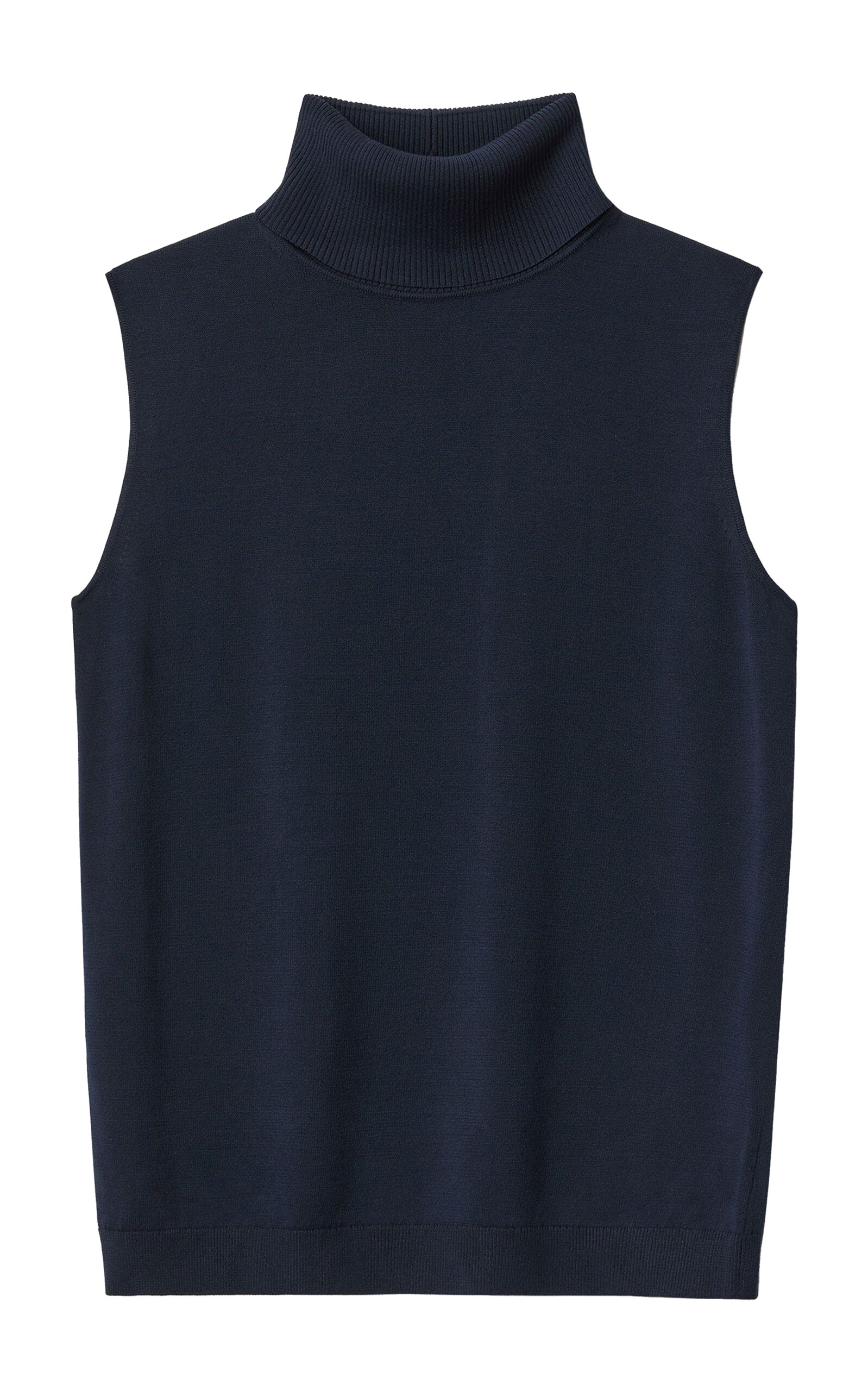 Lafayette 148 Responsible Matte Crepe Sleeveless Turtleneck In Blue