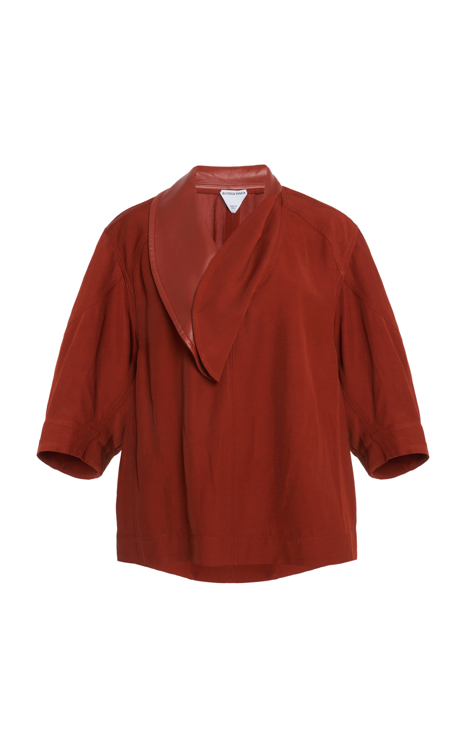 Leather-Trimmed Linen-Blend Cocoon Shirt
