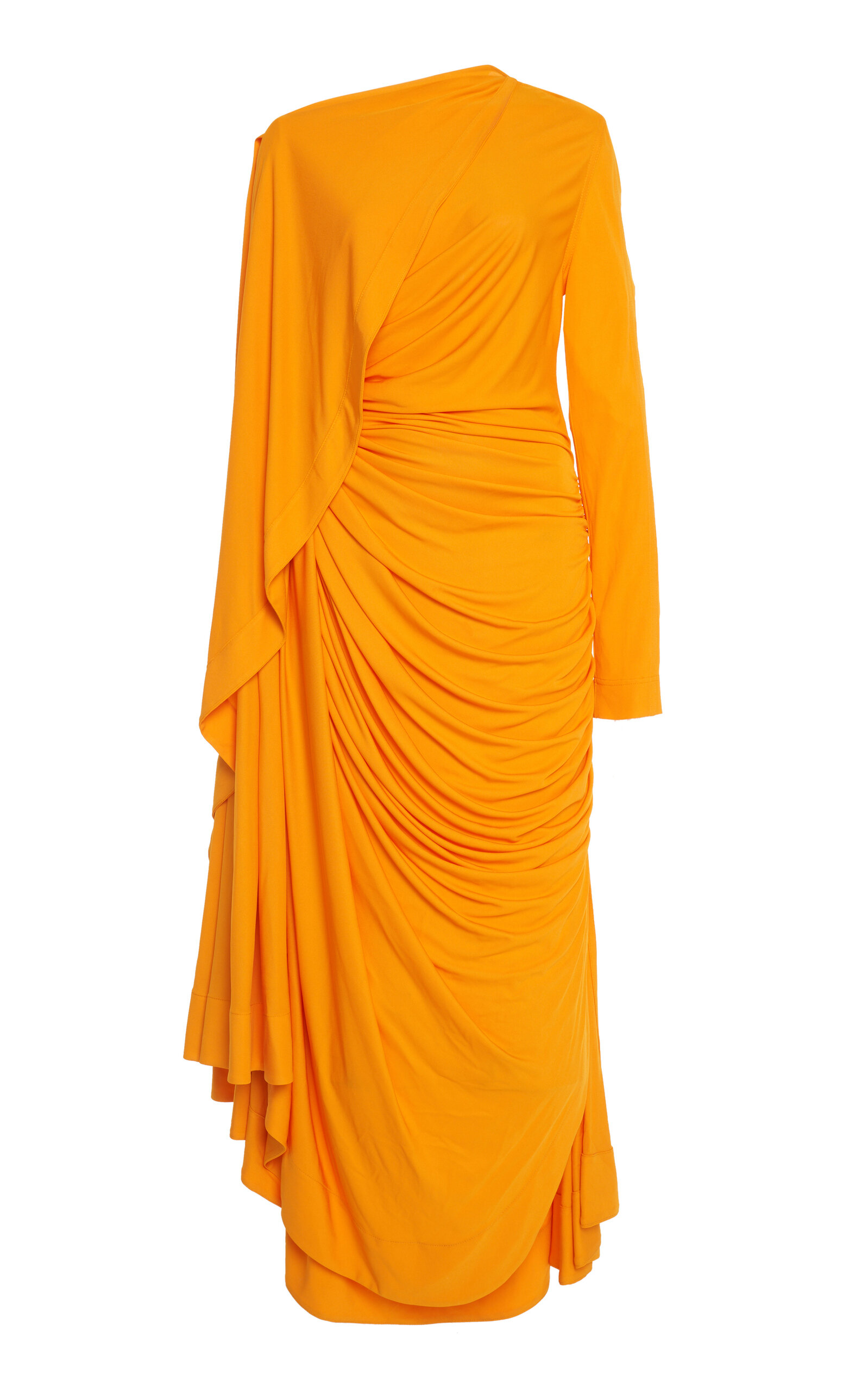 Bottega Veneta Draped Matte Viscose Jersey Cape Maxi Dress In Orange