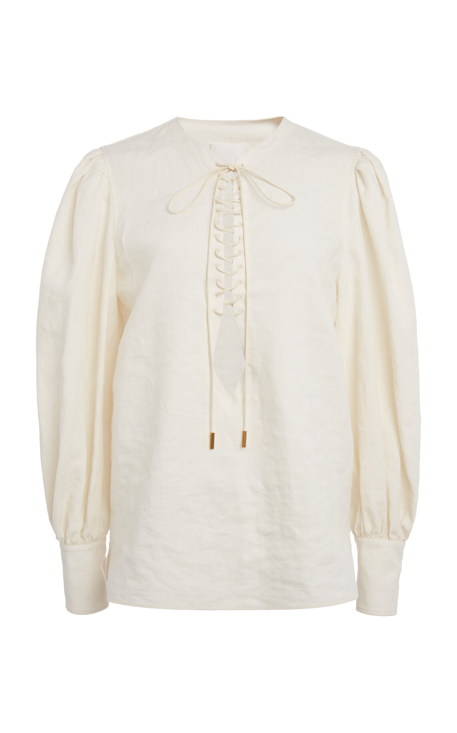 Givenchy Balloon-sleeve Lace-up Linen Shirt In Neutral
