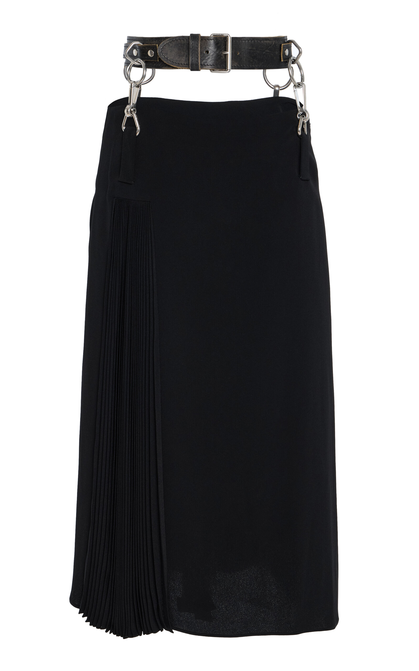 Belt-Detailed Pleated Crepe-Cady Midi Skirt