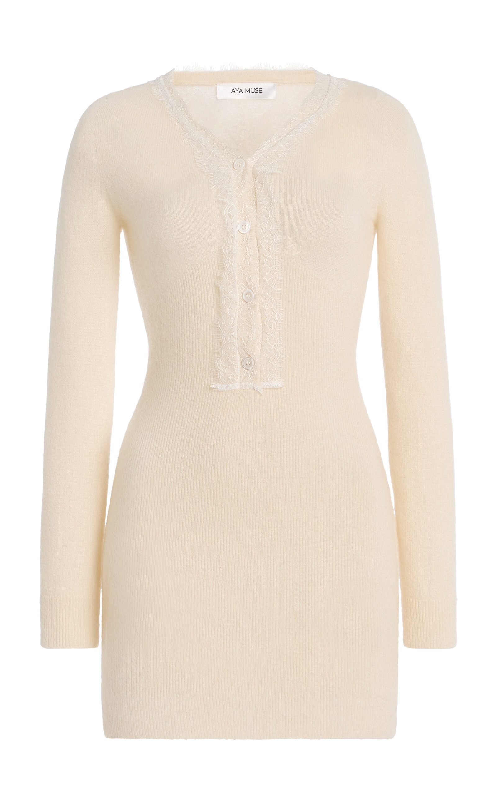 Aya Muse Isla Lace-Trimmed Wool-Cashmere Mini Dress - White