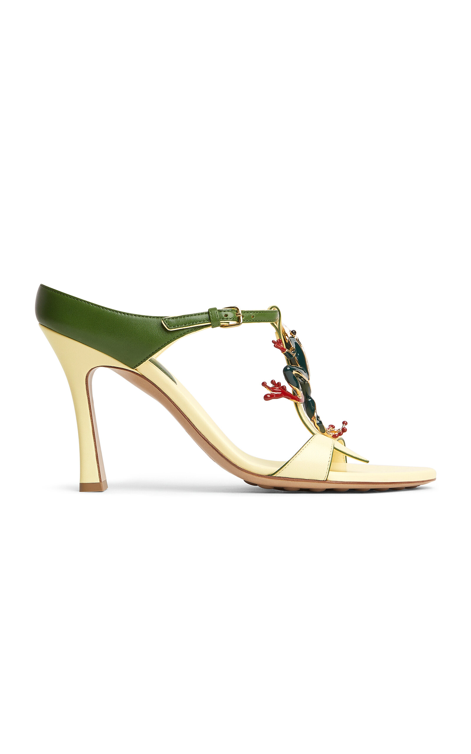 Bottega Veneta Open Toe Leather Rana Mules With Embellishments In Green
