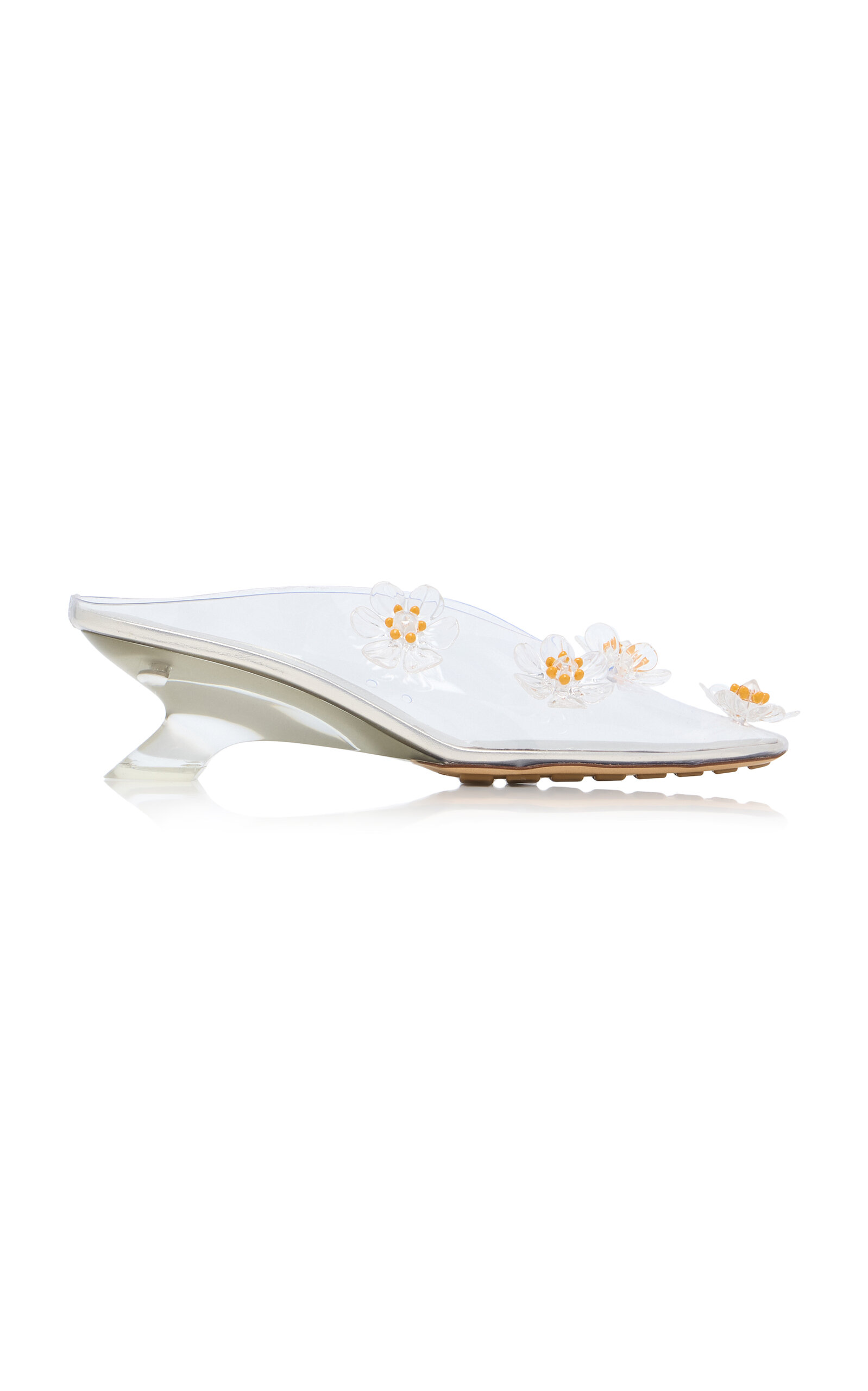 Floral-Appliquéd Plexi Mule Pumps