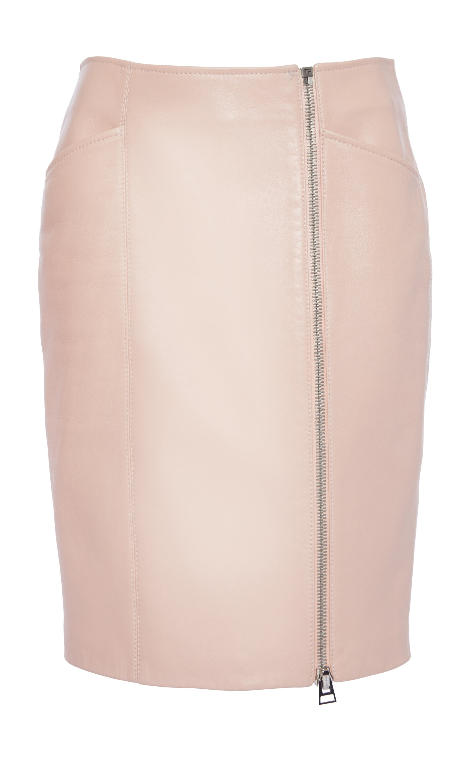 Zipper-Detailed Leather Knee-Length Skirt