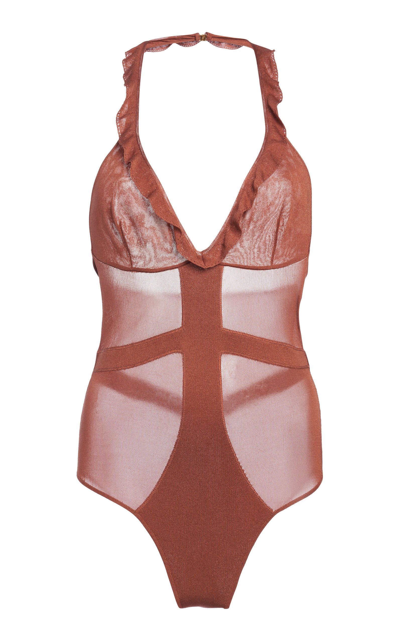 TOM FORD RUFFLED HALTER INTARSIA BODYSUIT