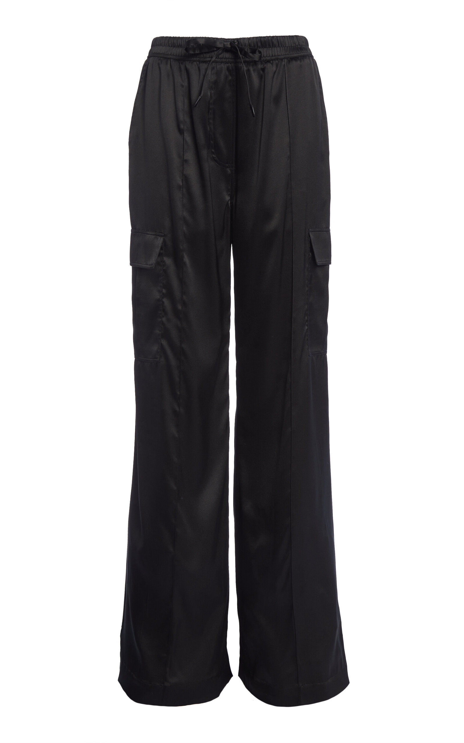 Tom Ford Stretch Silk Satin Flare Leg Cargo Pajama Pants In Black