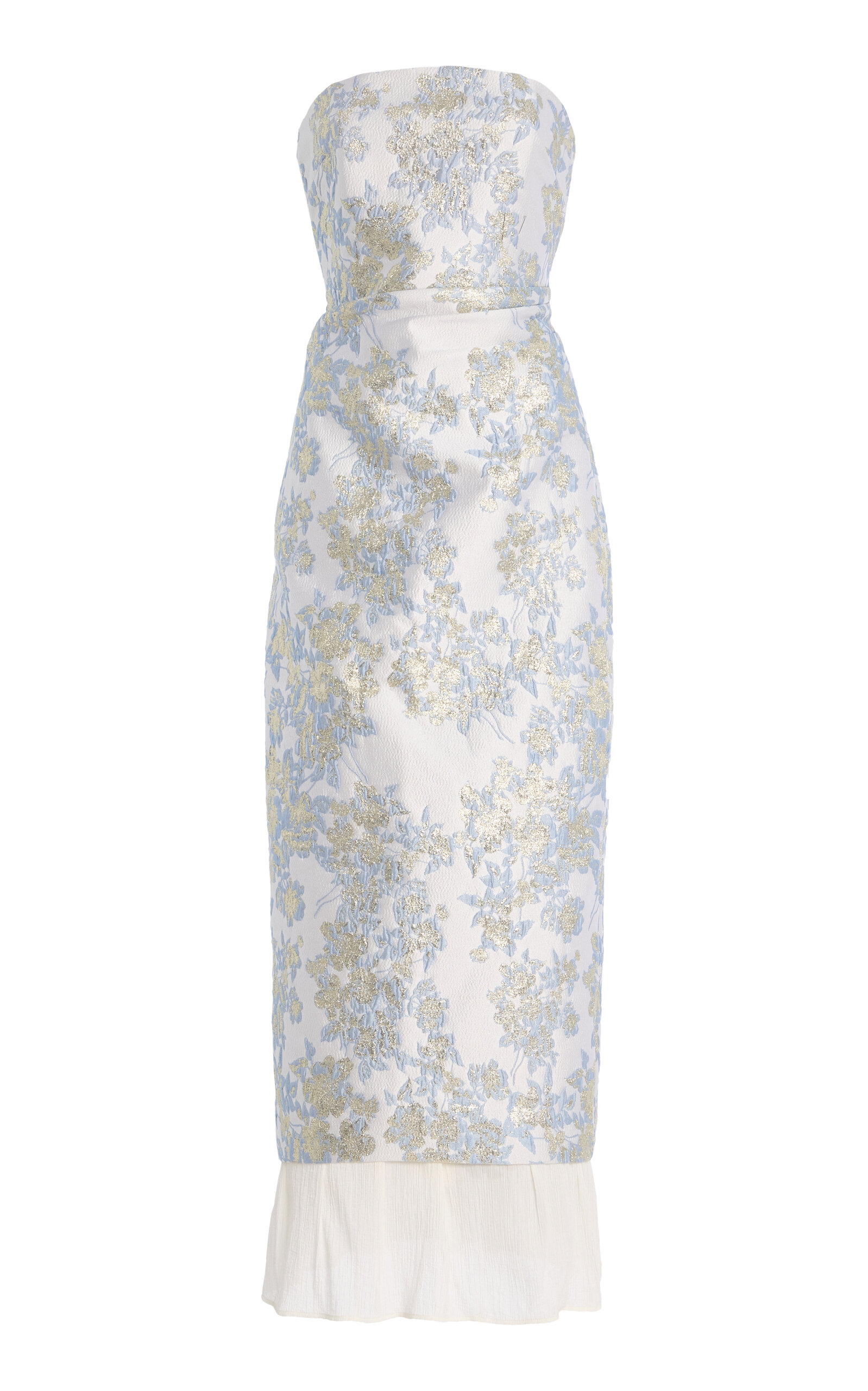 Shop Anna Quan Aelin Strapless Brocade Midi Dress In Ivory