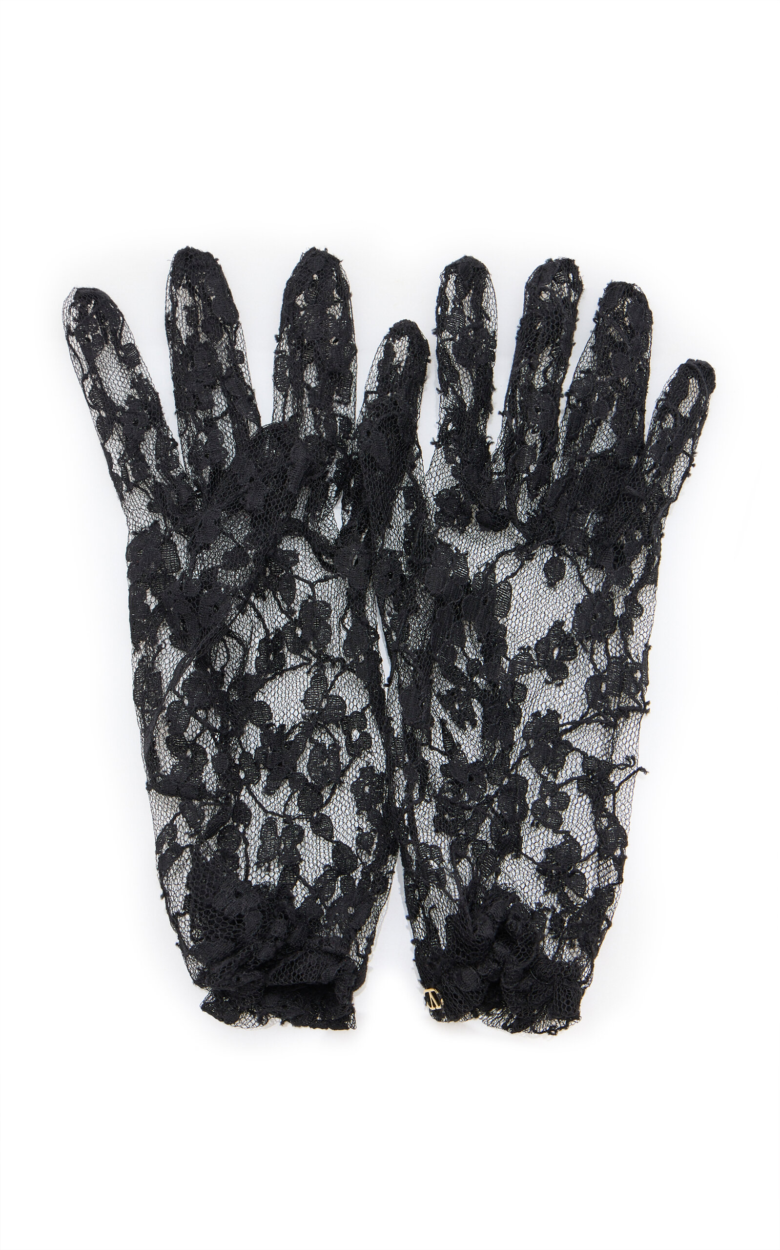 Valentino Ruched Lace Gloves In Black