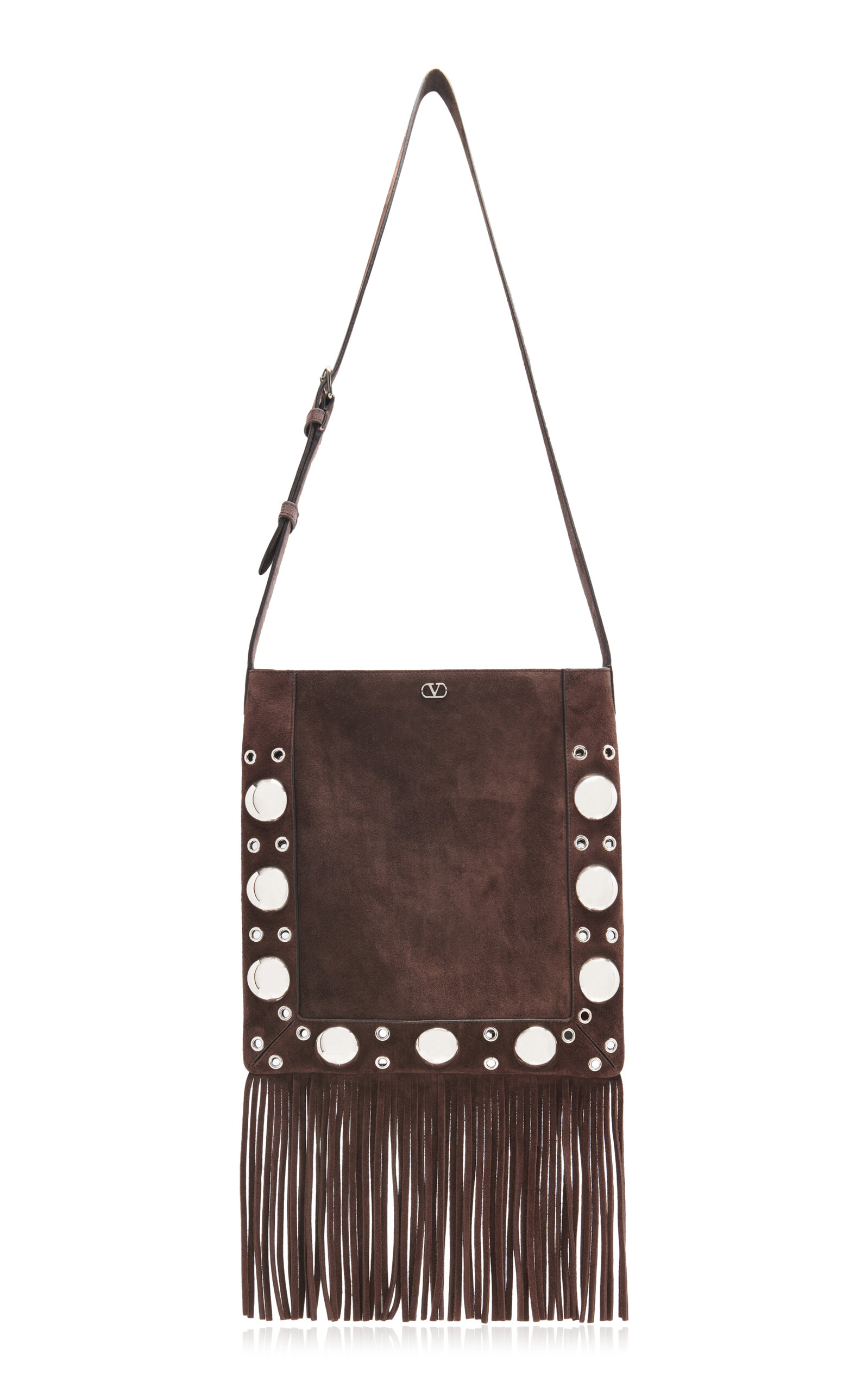 Valentino Garavani - Nellcote Studded Suede Crossbody Bag - Brown - OS - Moda Operandi