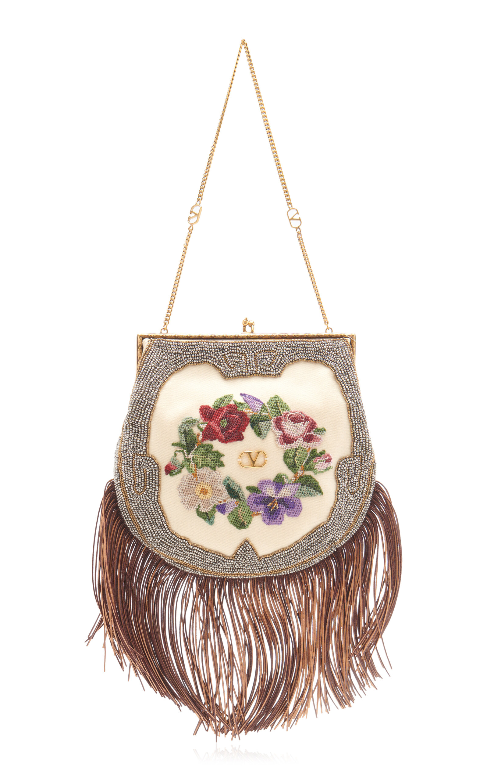 Valentino Garavani Beaded Floral-Embroidered Canvas Minaudiere Clutch
