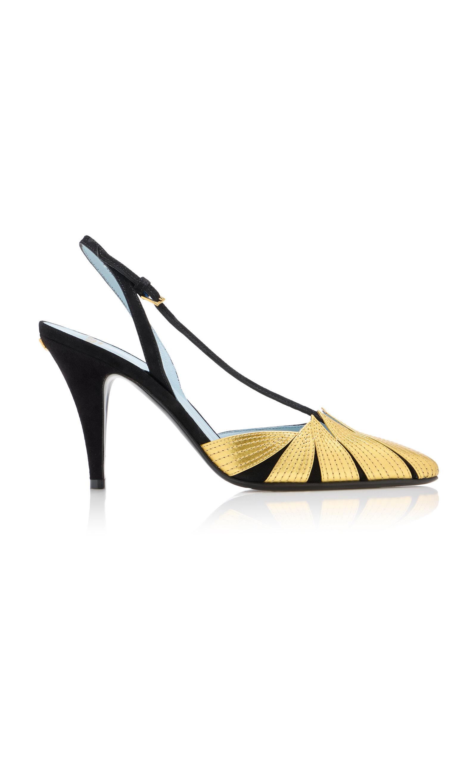Valentino Garavani High Slingback Foliefoliage Black And Gold In Multi