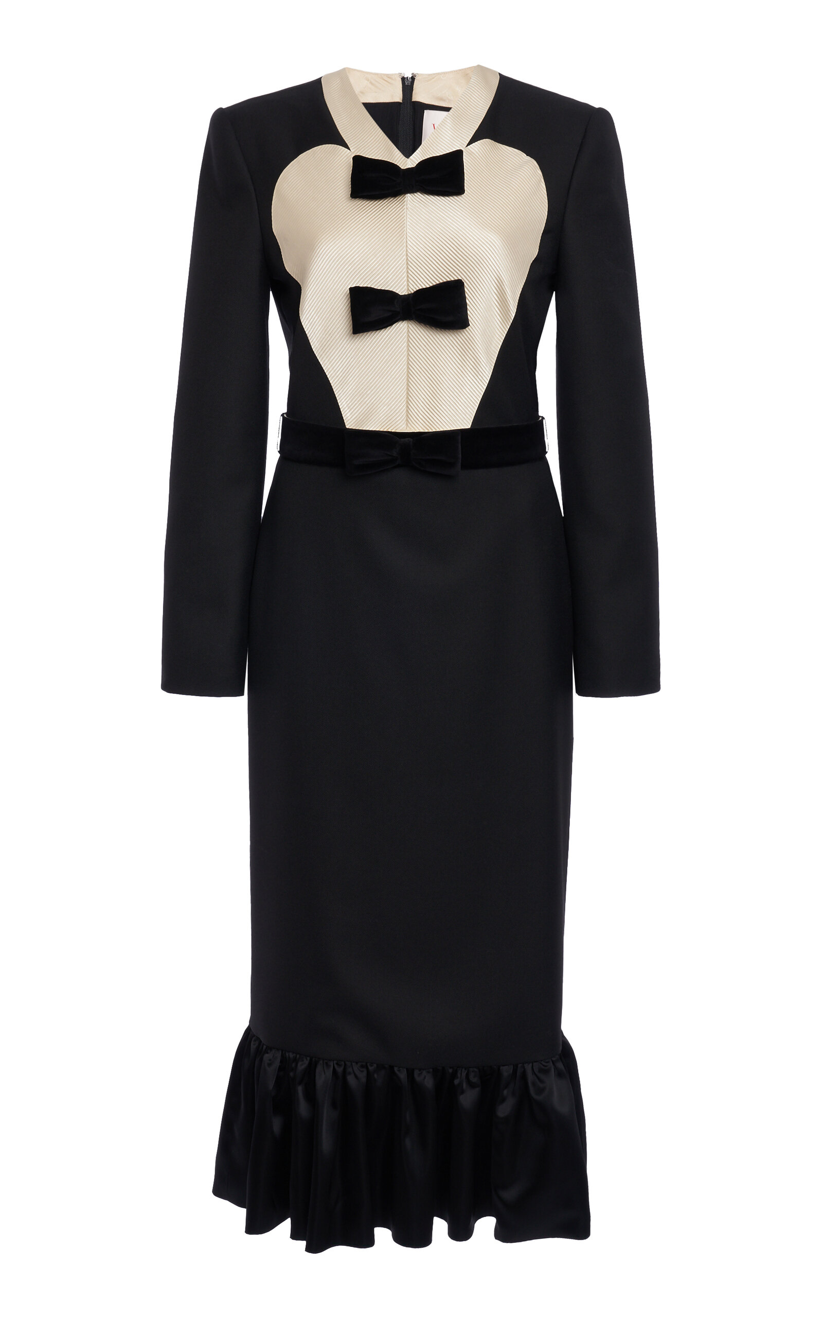 Shop Valentino Bow-detailed Virgin-wool Midi Dress In Black