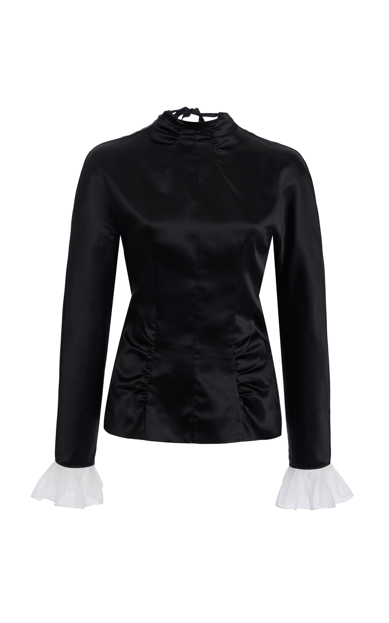 Valentino Ruched Sateen Top In Black