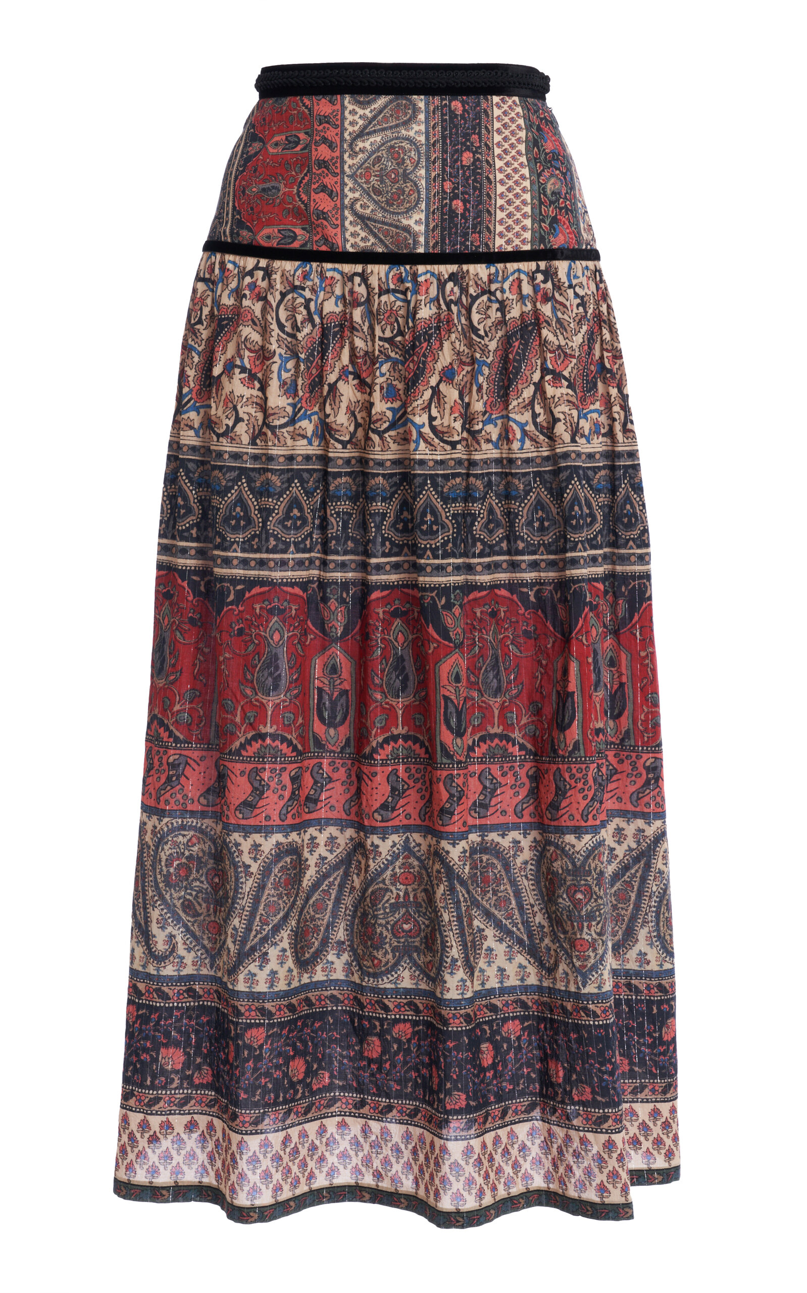 Patterned Muslin-Lurex Midi Skirt