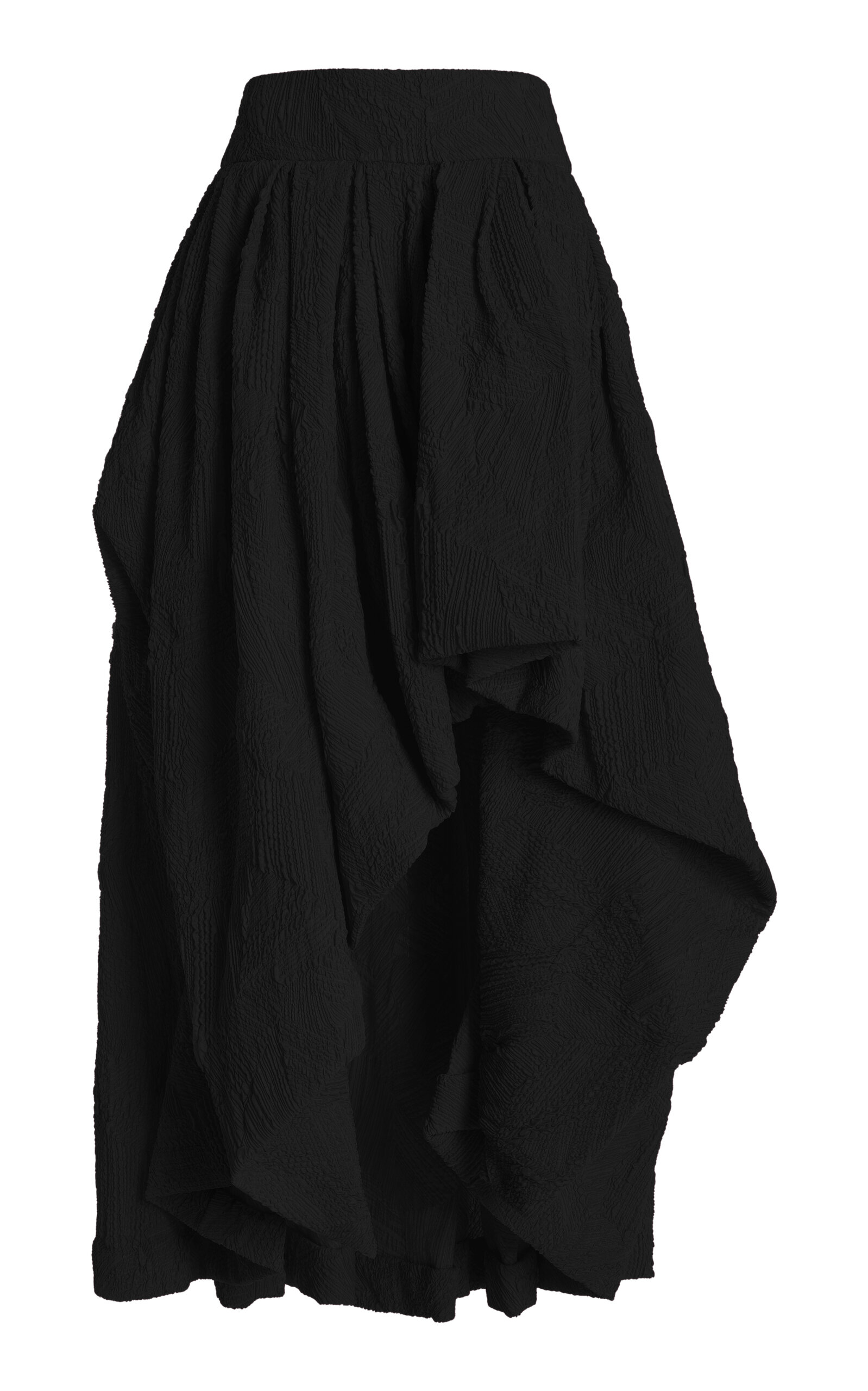Textured Cloque Hand-Tucked Asymmetric Bubble Skirt