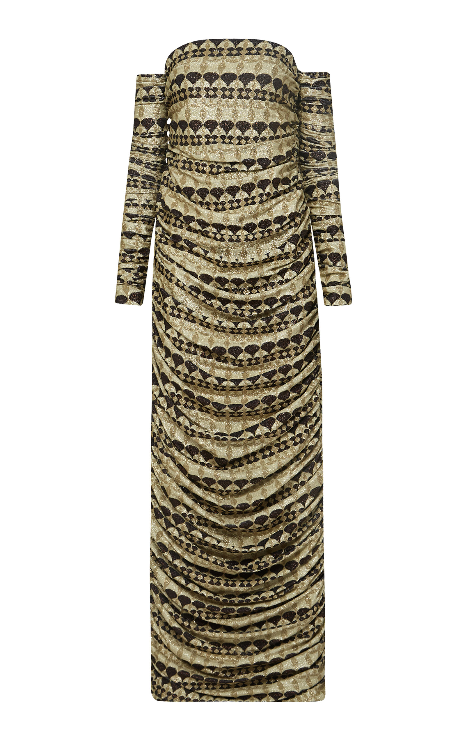 Metallic Jacquard-Knit Gathered Strapless Dress