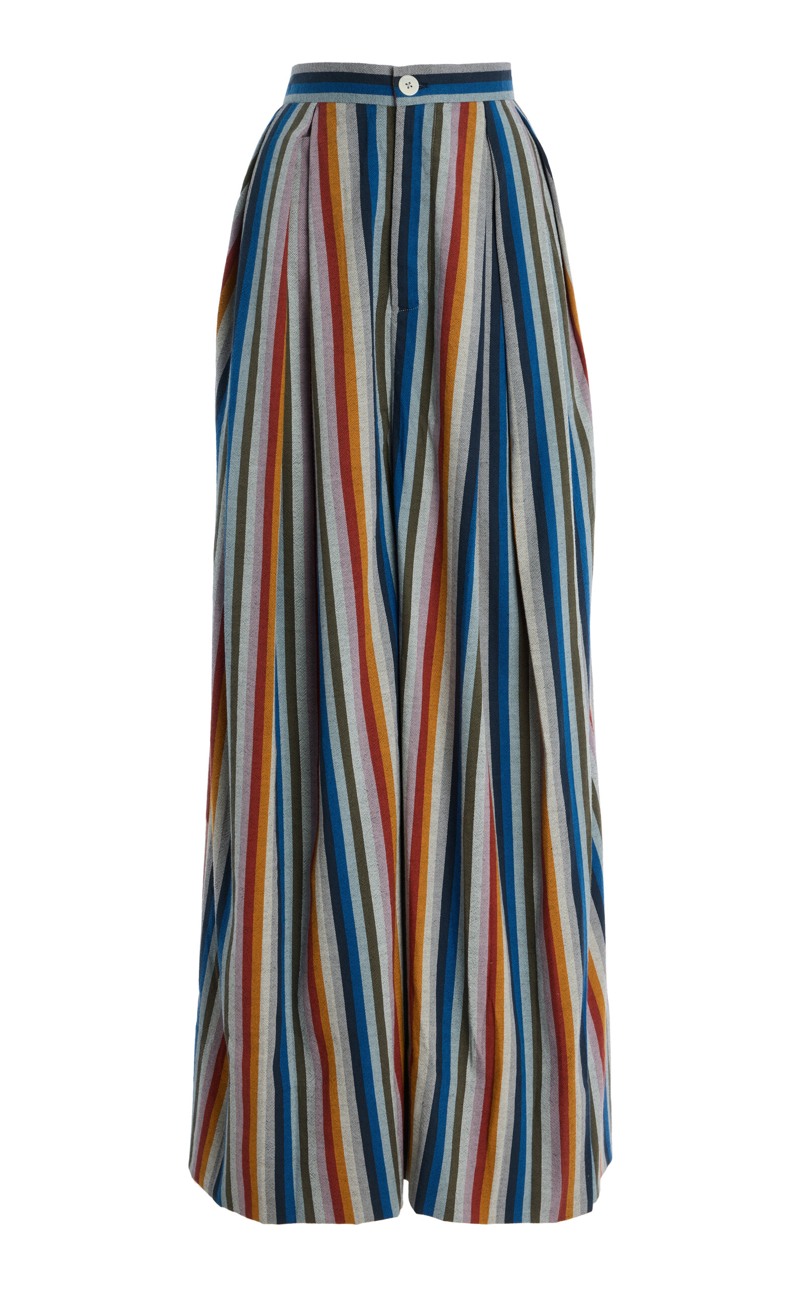 Marrakshi Life The High-Rise Pleated Striped-Cotton Trousers - Multi