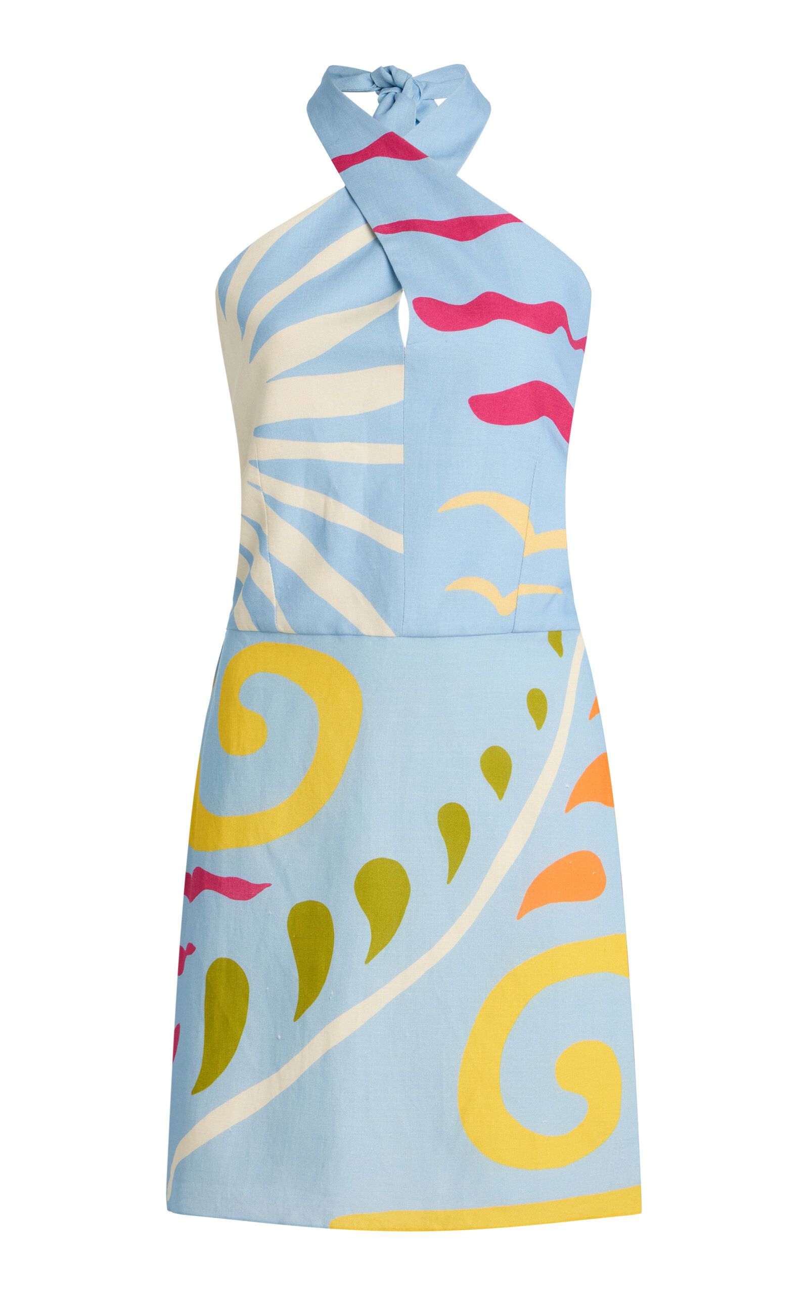 Cala de la Cruz Exclusive Veneta Twisted Linen Mini Dress - Blue - XS