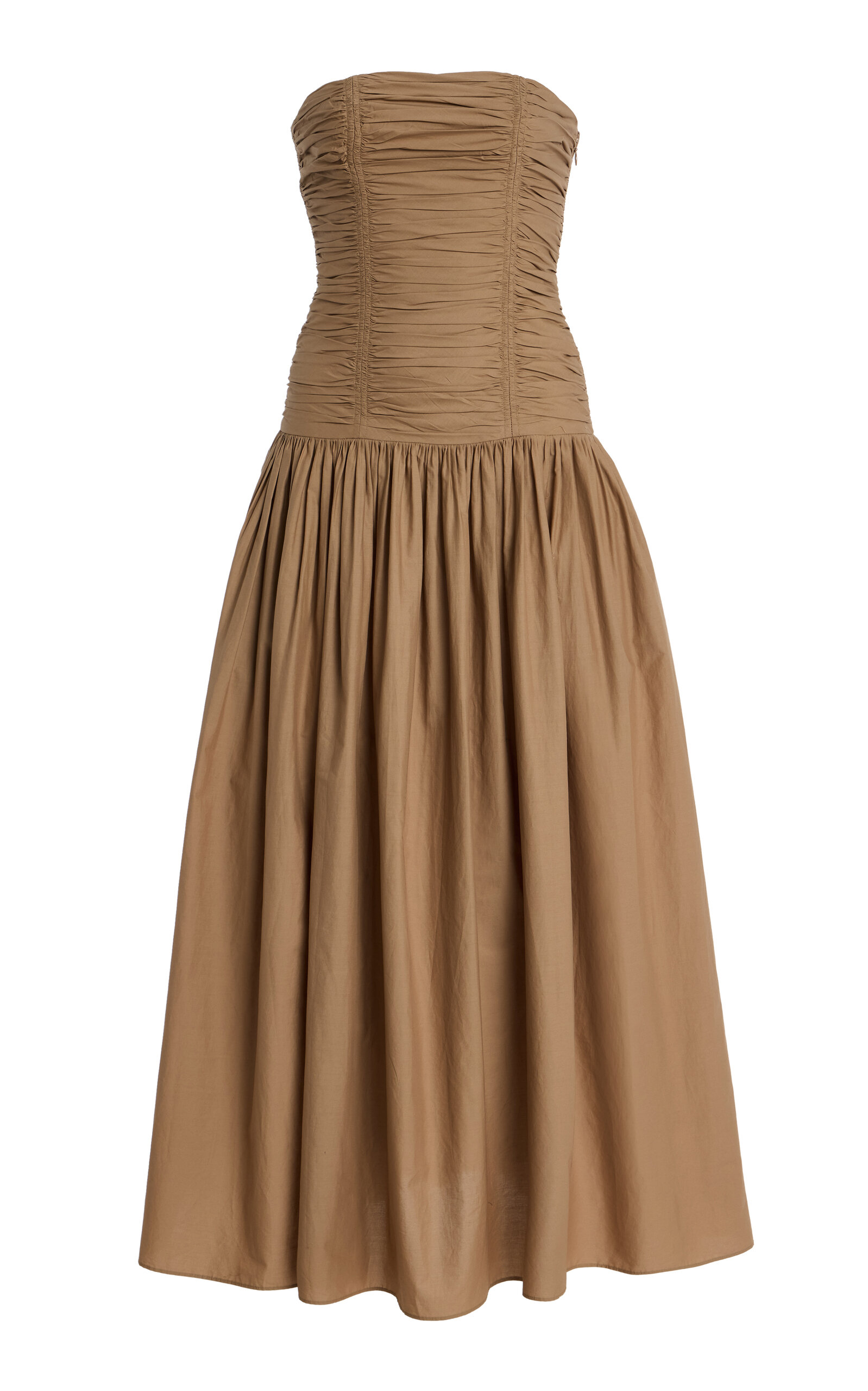 Matteau Strapless Ruched Cotton Drop-waist Maxi Dress