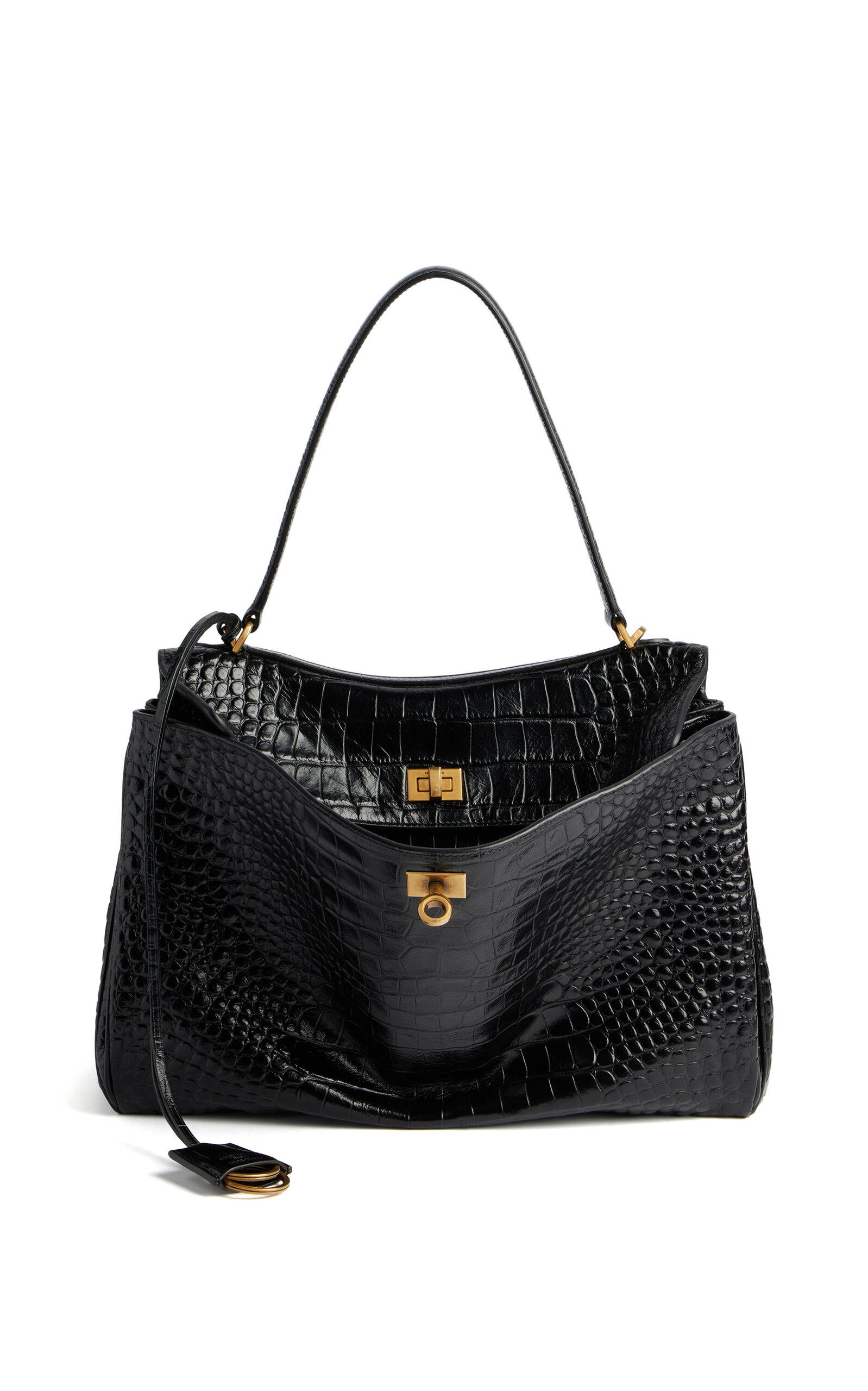 Balenciaga Rodeo Medium Croc-Effect Leather Top Handle Bag