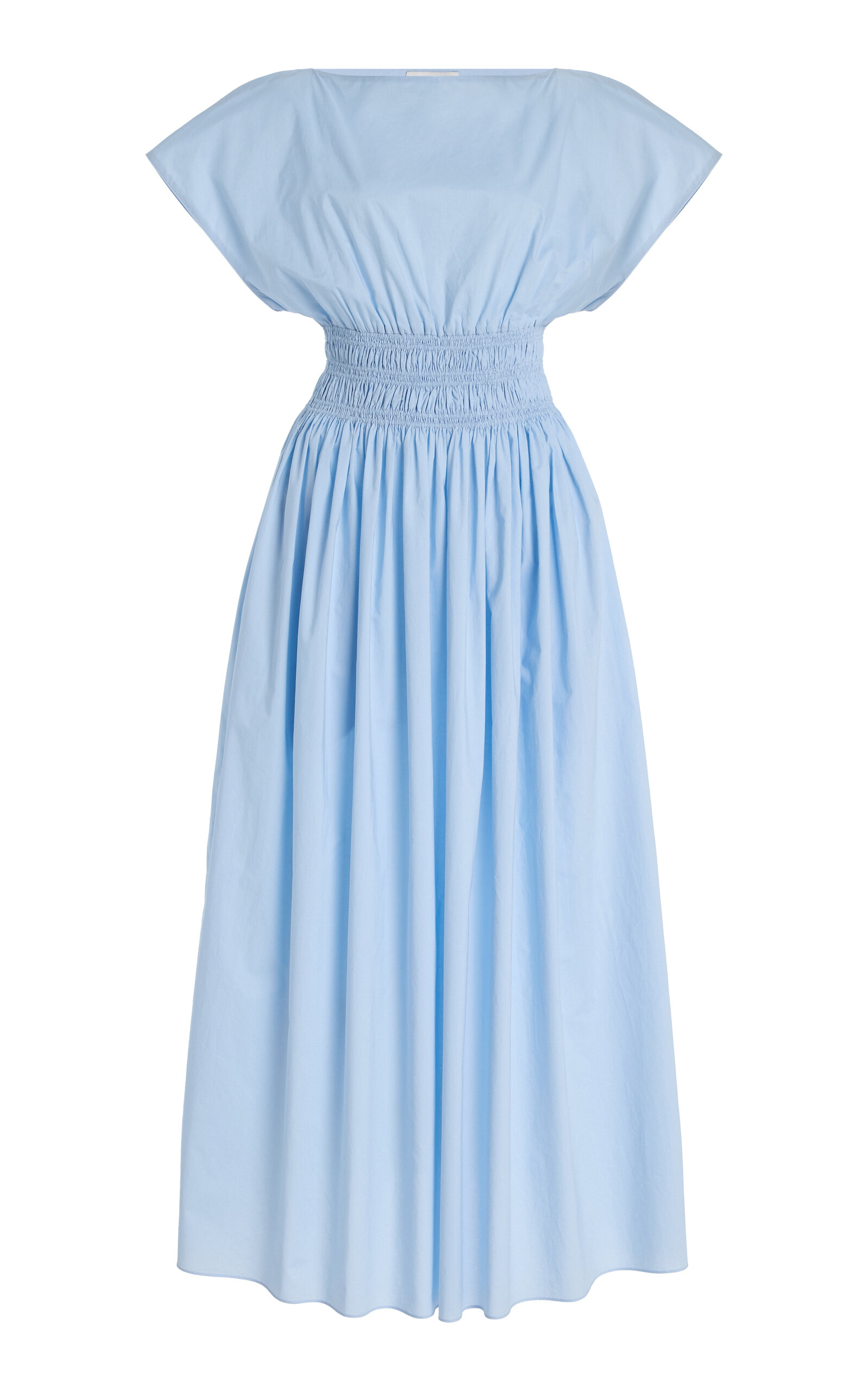Matteau Shirred-waist Organic Cotton Midi Dress In Blue