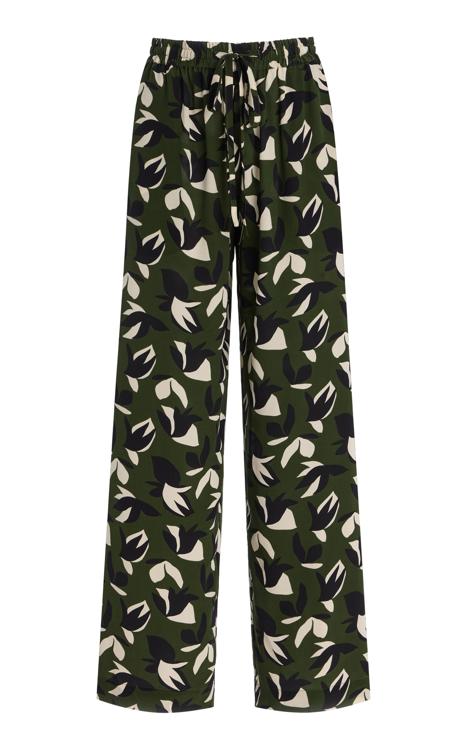 Drawstring Silk Straight-Leg Pants