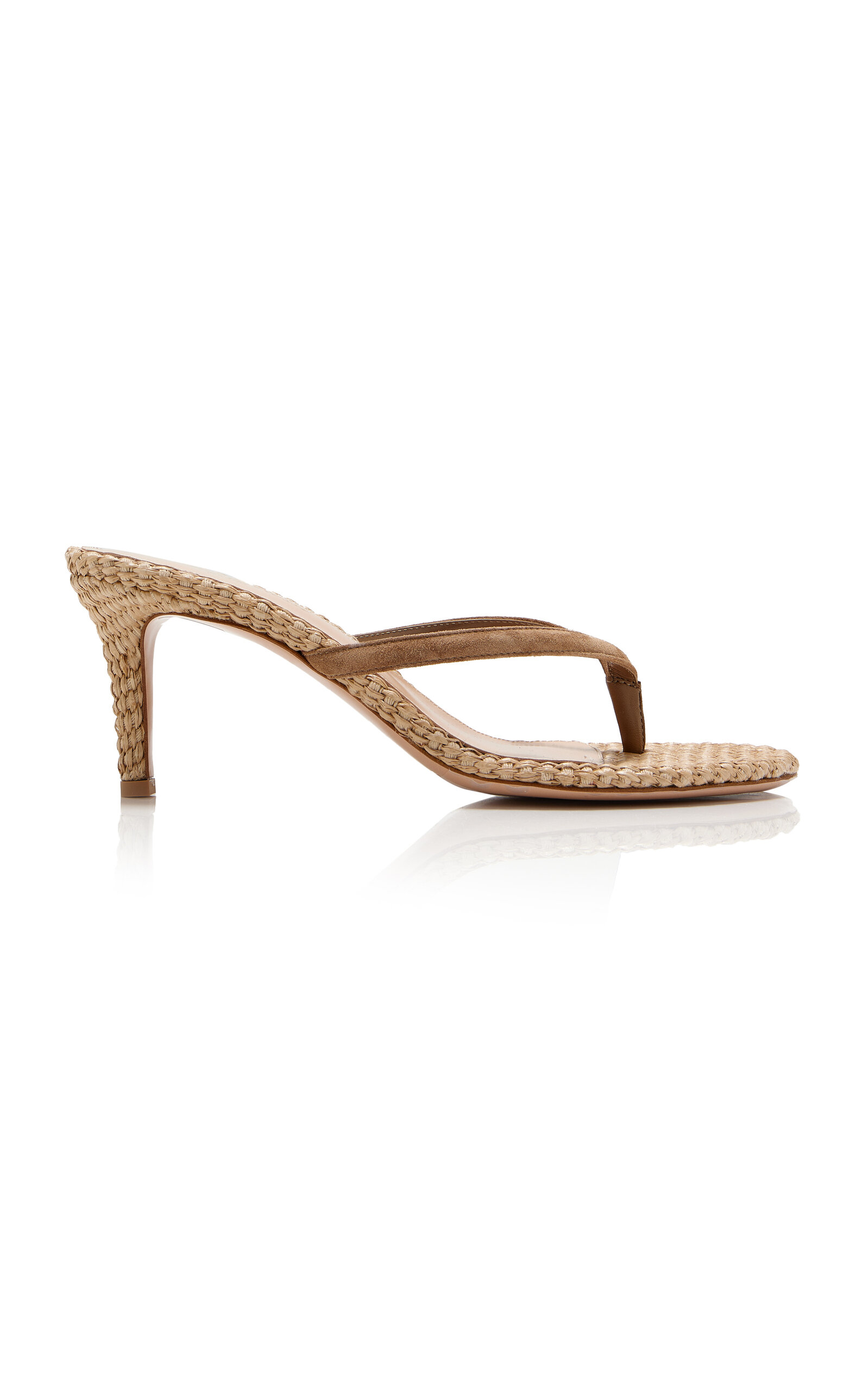 Gianvito Rossi Suede Raffia Heeled Thong Sandals In Tan