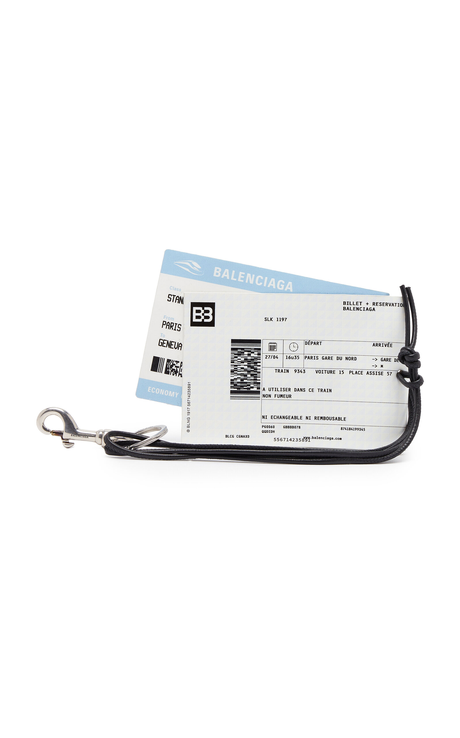 Balenciaga Keyring Leather Train Ticket In White