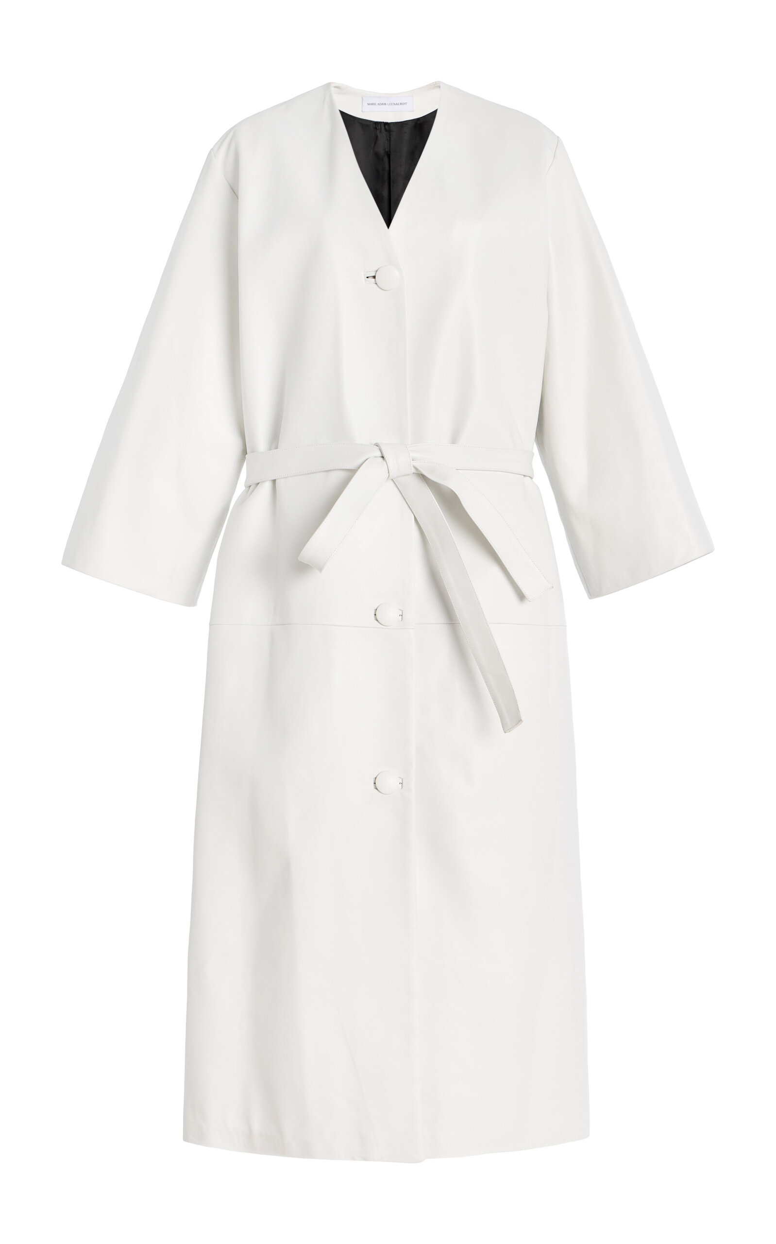 Shop Marie Adam-leenaerdt Leather Coat In Ivory