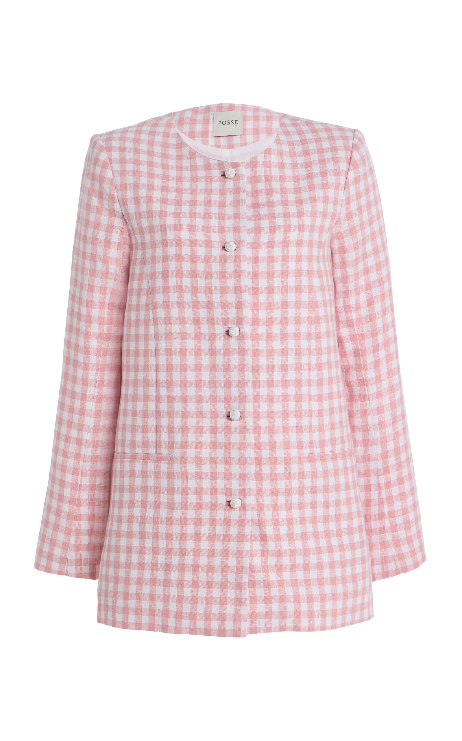 Posse Exclusive Riviera Rio Checked Linen Jacket In Pink