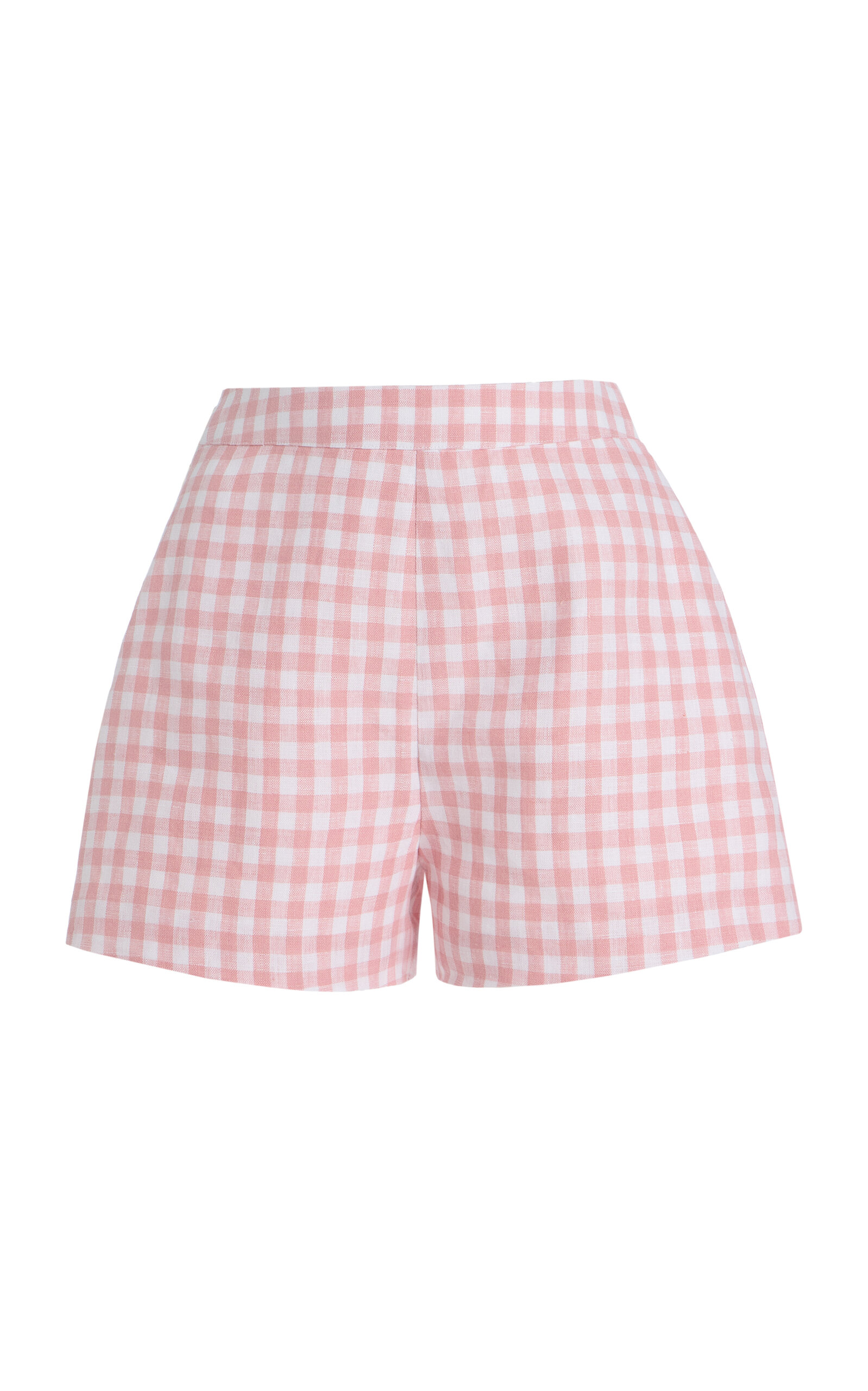 Posse Exclusive Riviera Perri Checked Linen Shorts In Pink