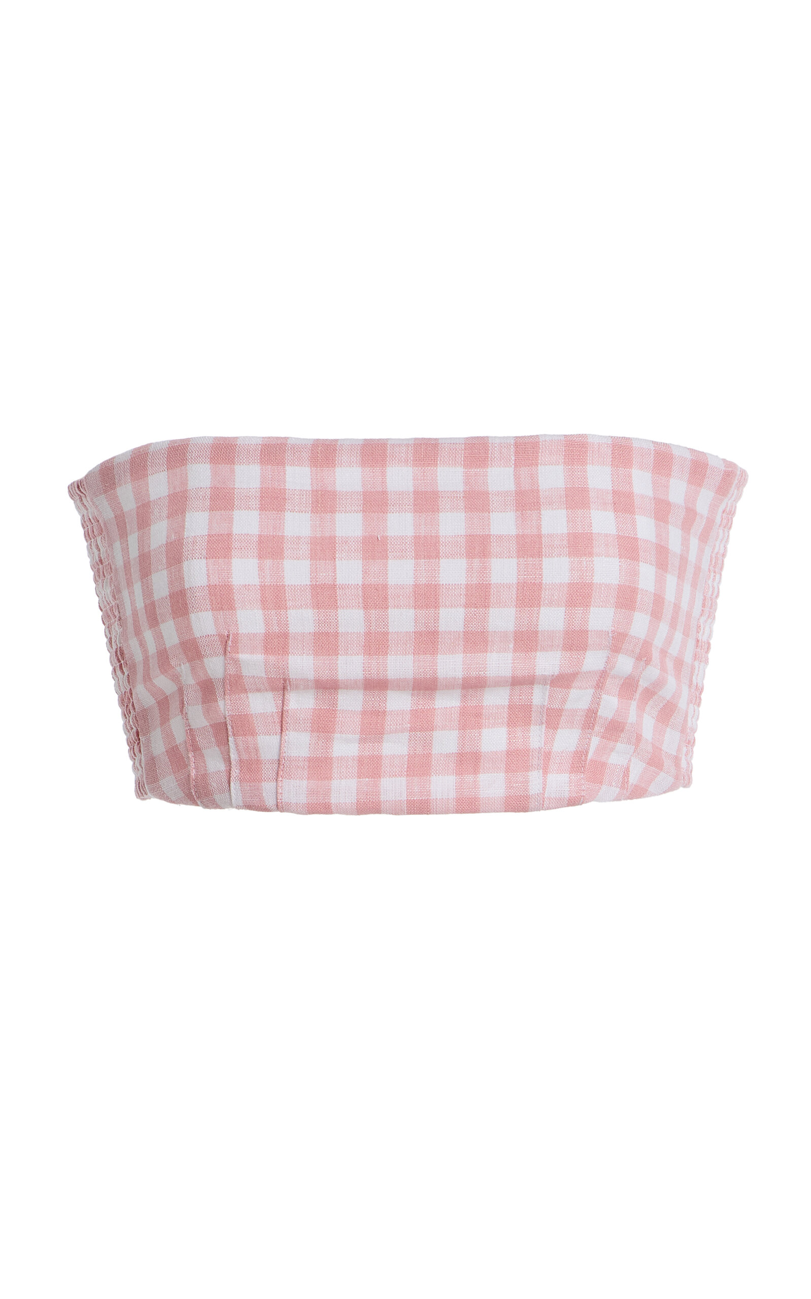 Posse Exclusive Riviera Paige Gingham Linen Crop Top In Pink