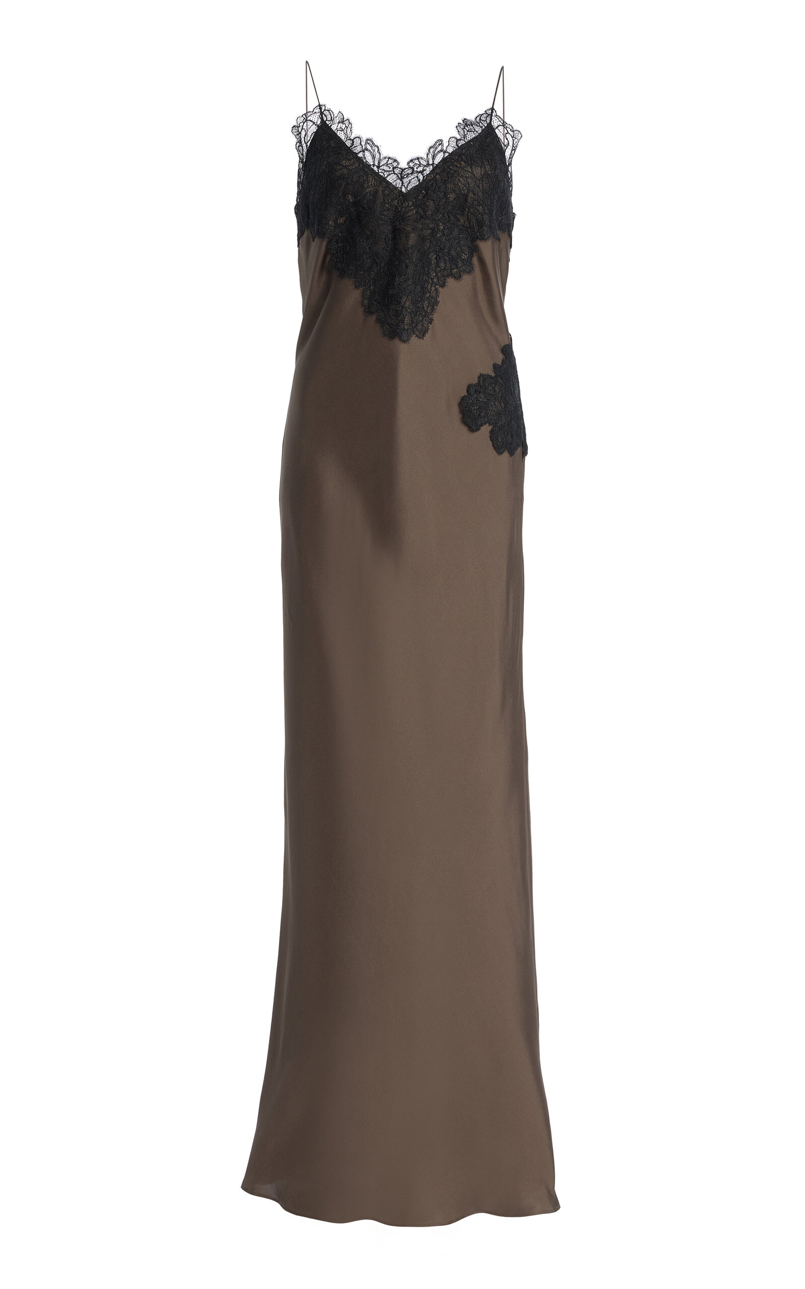 Rohe Lace-trimmed Silk Maxi Dress In Brown