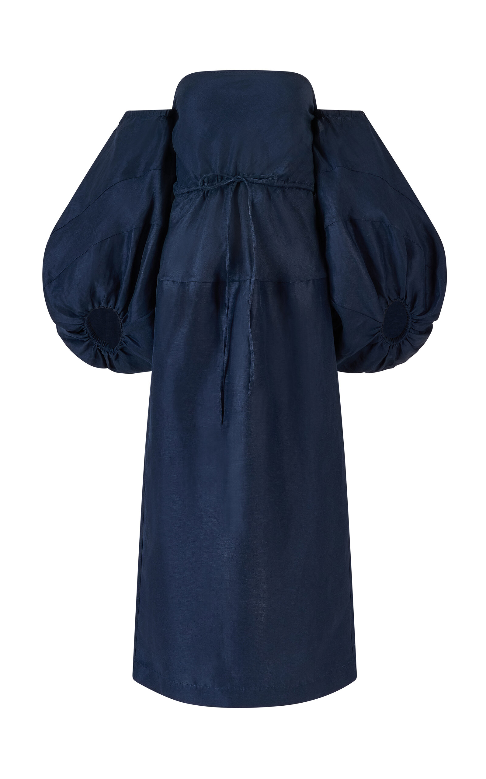 Rosie Assoulin Balloon-sleeve Off-the-shoulder Linen Midi Dress In Blue