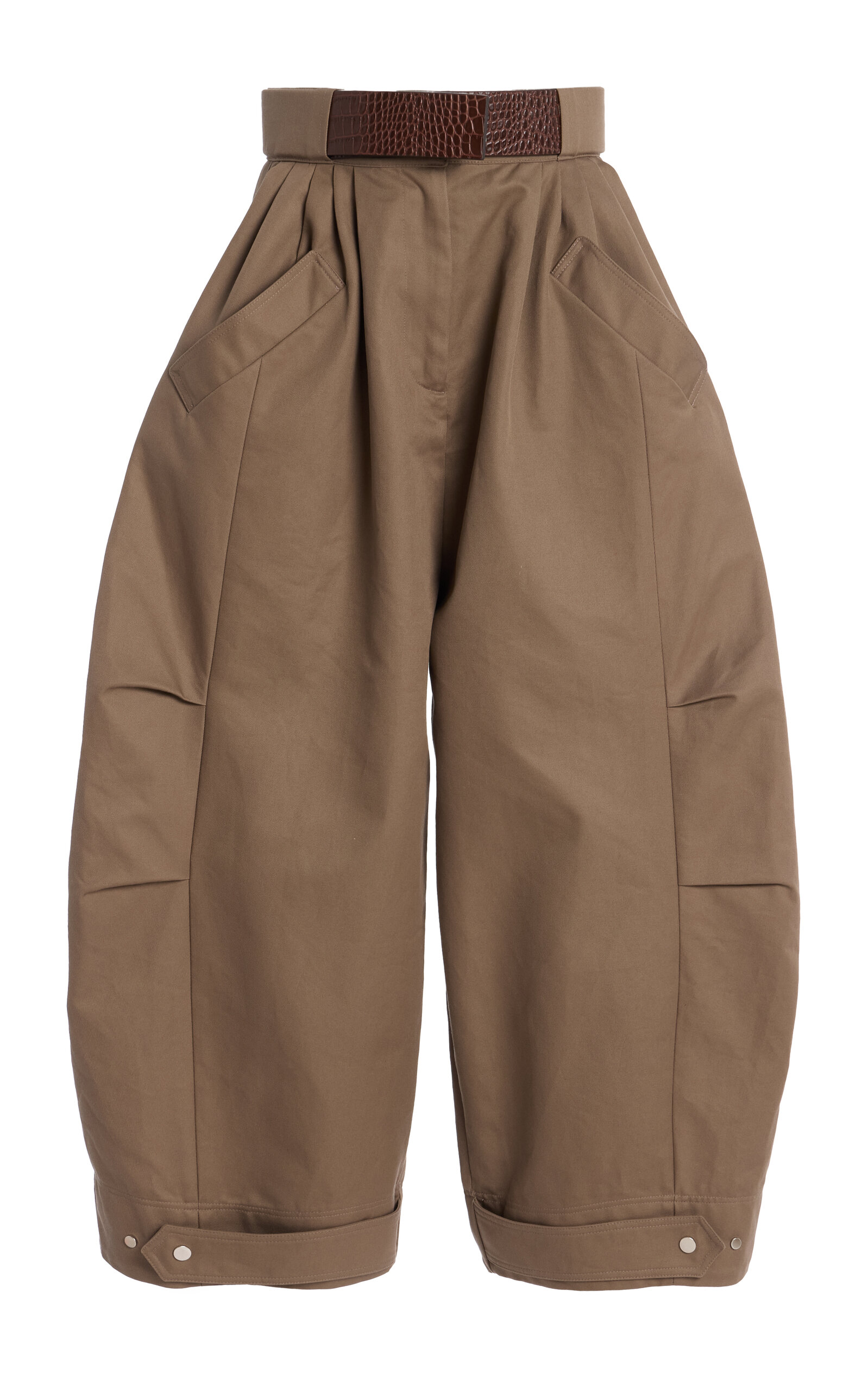 Shop Niccolò Pasqualetti Montage Leather Cotton-twill Trousers In Brown