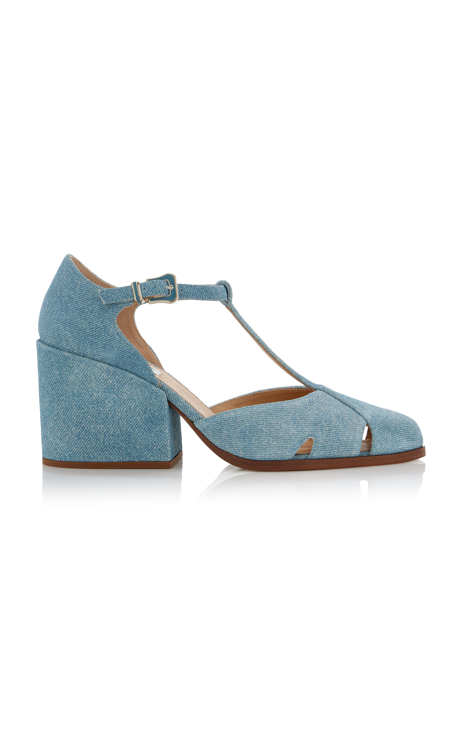 Evita T-Strap Denim Pumps