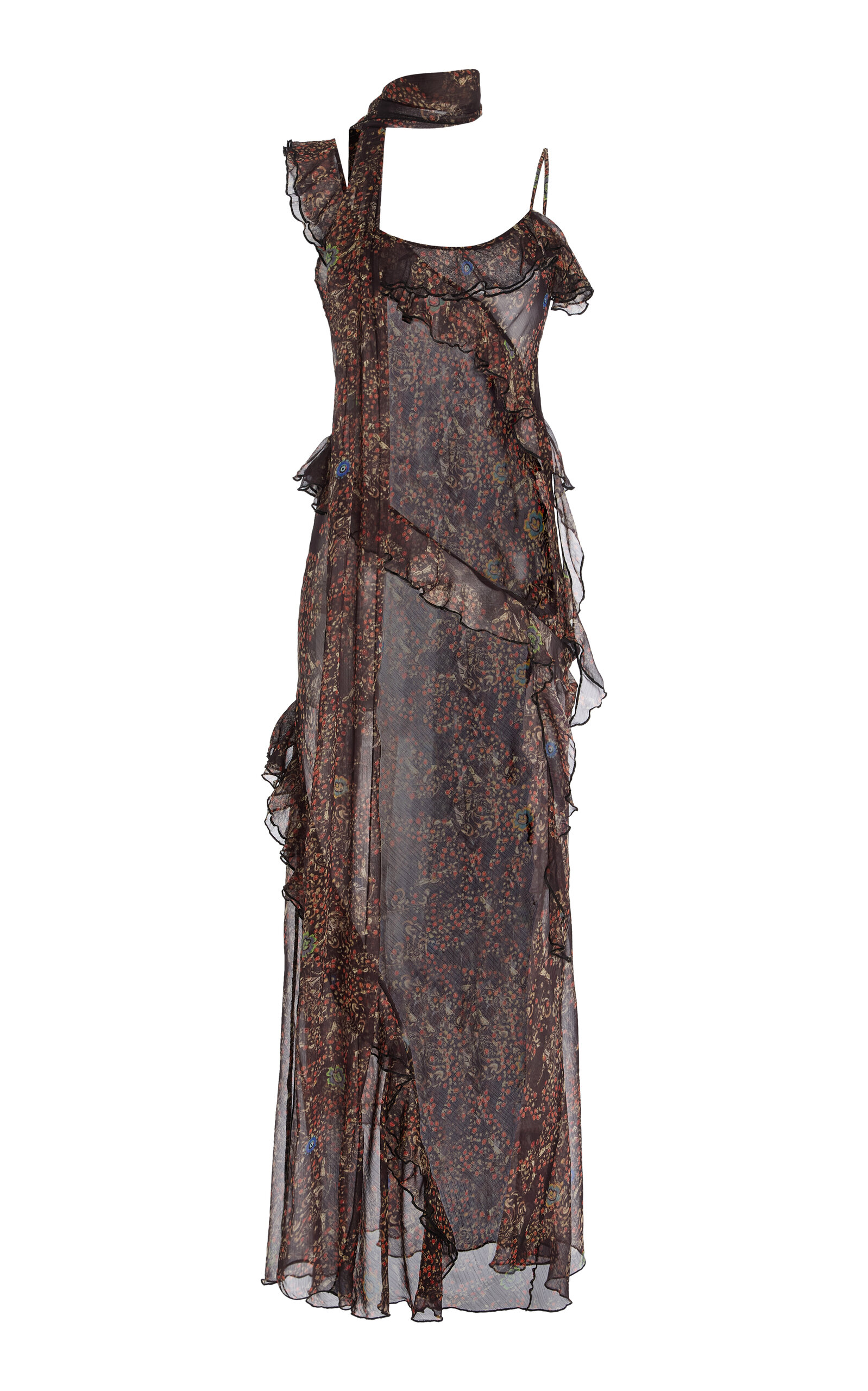 SIEDRÉS Exclusive Monica Printed Chiffon Maxi Dress - Brown