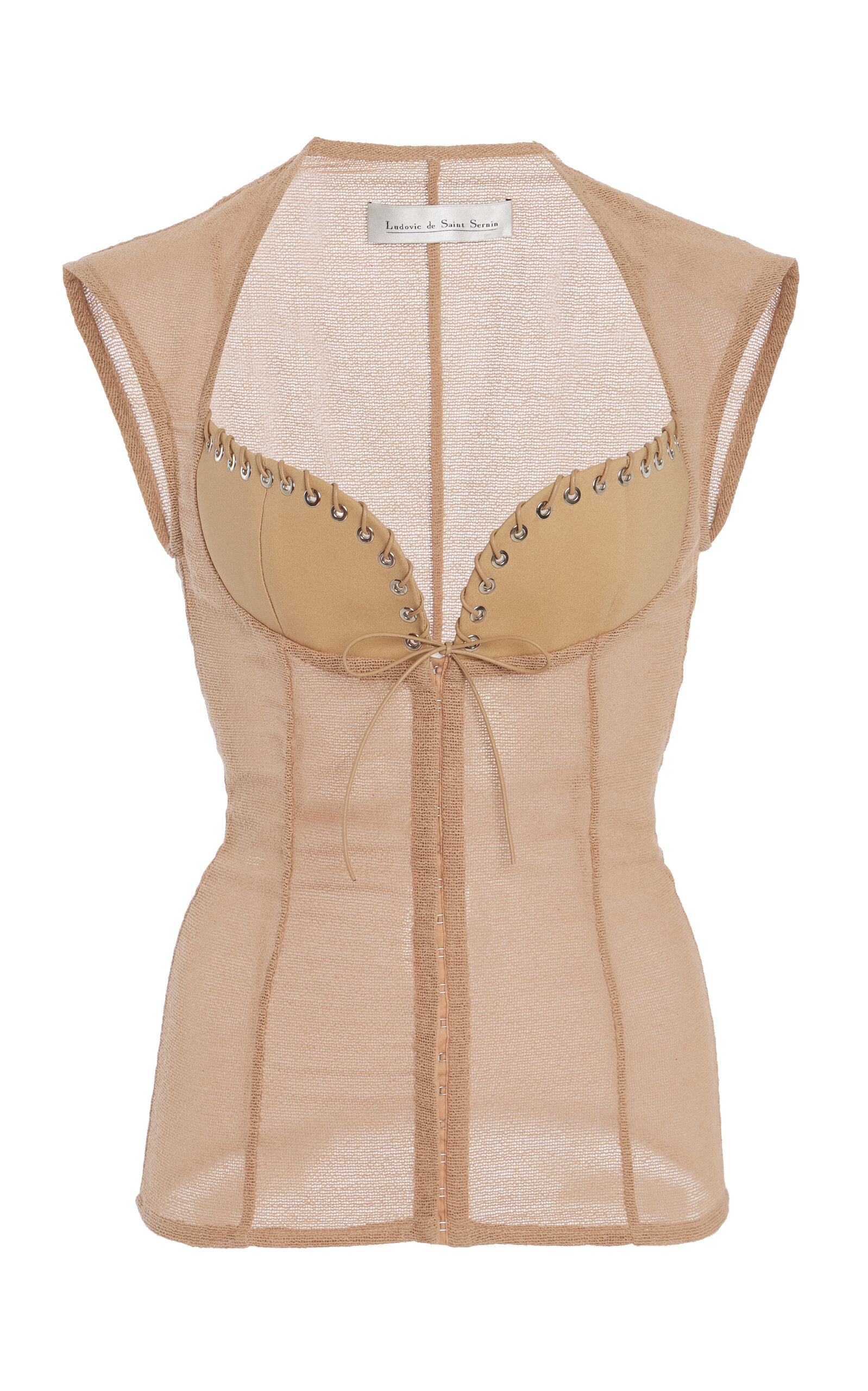 Ludovic de Saint Sernin Robin Sheer Mesh Bustier Top - Neutral